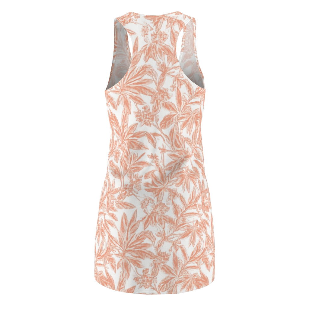 Peach Palm Leaf Sundress - Tropical Floral AOP Racerback Dress for Summer Styling