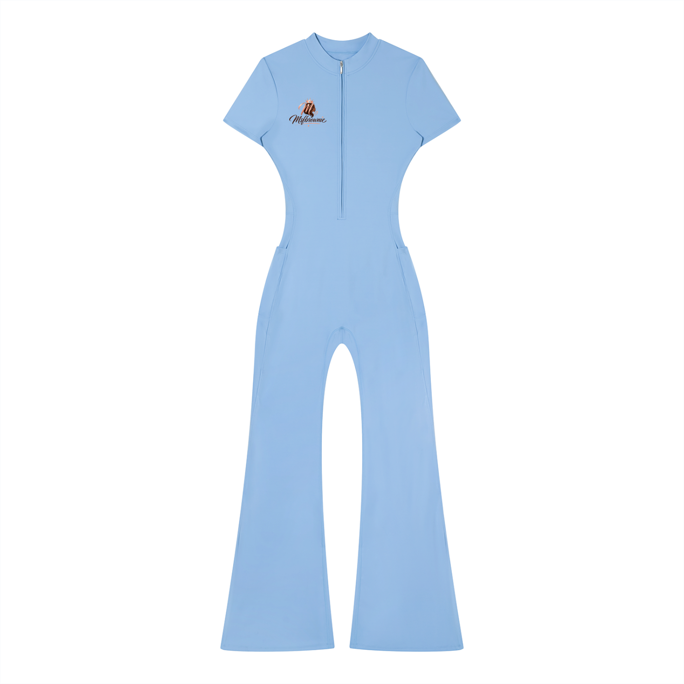 Msfbrownie Women’s Tight Flared Leg Quarter-Zip Jumpsuit