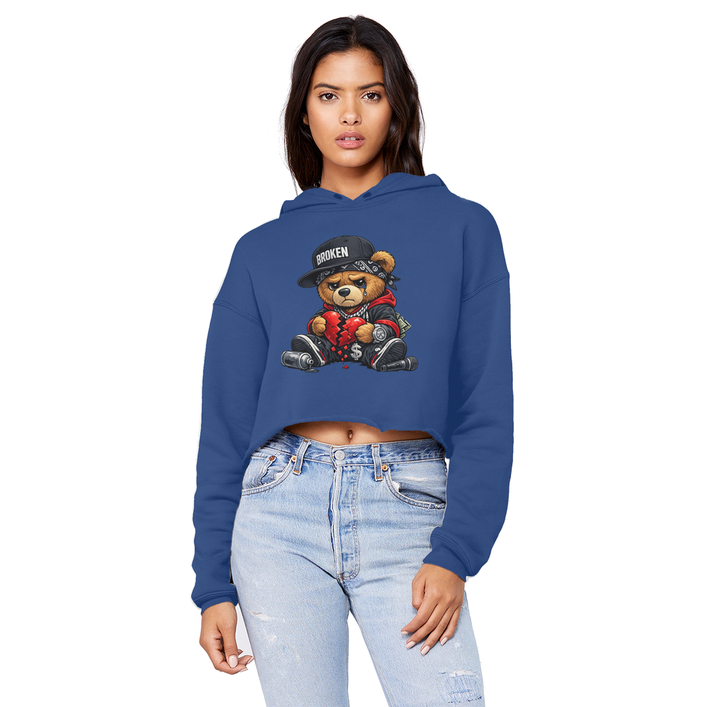 Broken Hearted Bear Cropped Raw Edge Boyfriend Hoodie