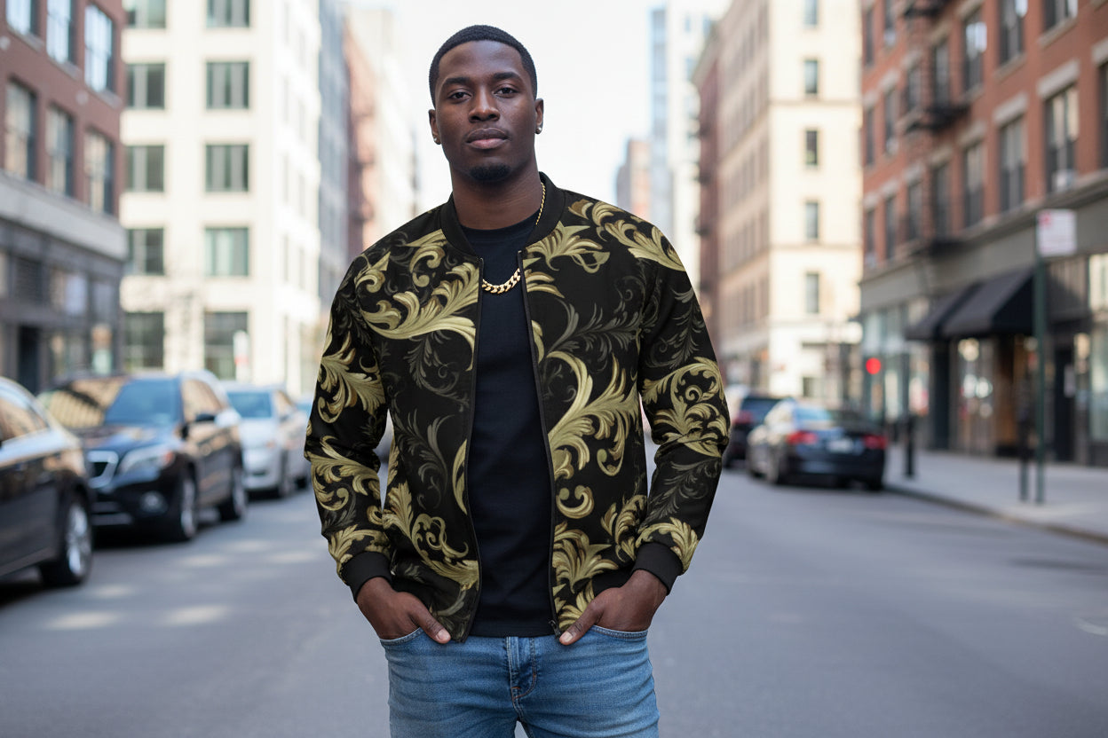 Elegant  Men's All-Over Print Bomber Jacket