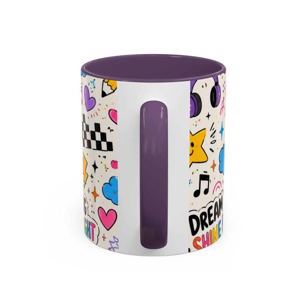 Dream Big Shine Bright Accent Mug — Inspirational Rainbow Doodle Coffee Cup