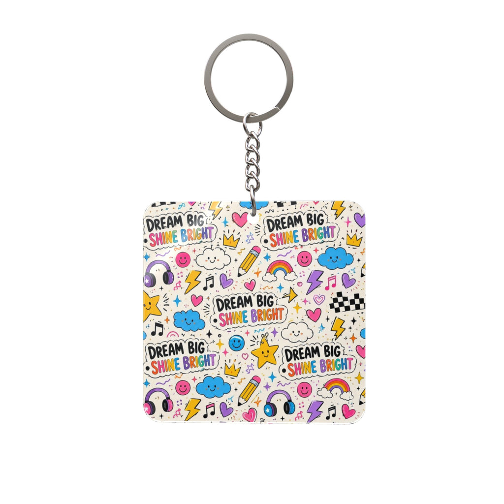 Dream Big Square Keychain — Cute Doodle Inspirational Keyring