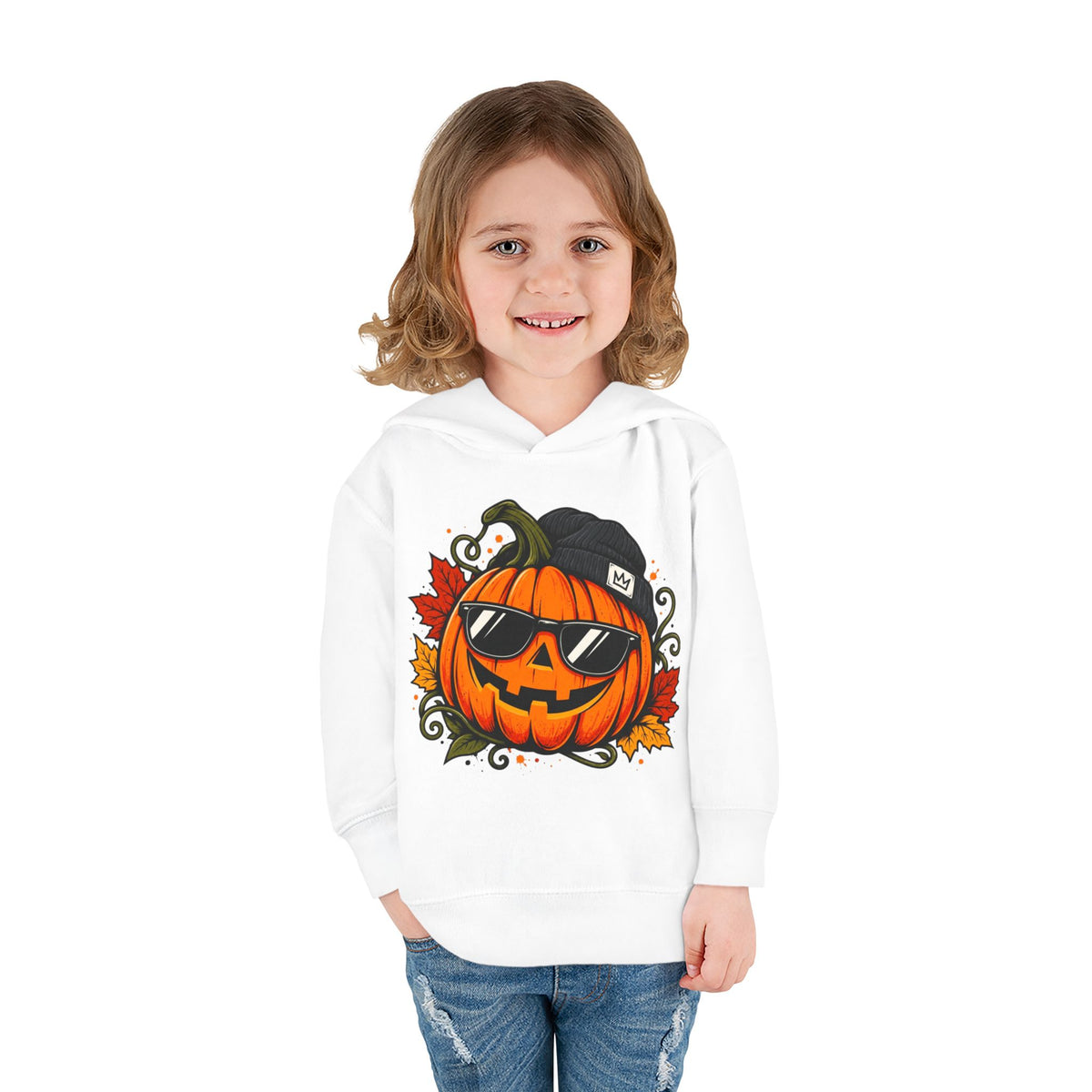 Toddler Halloween Pumpkin Hoodie - Cool Jack-O'-Lantern with Sunglasses & Beanie