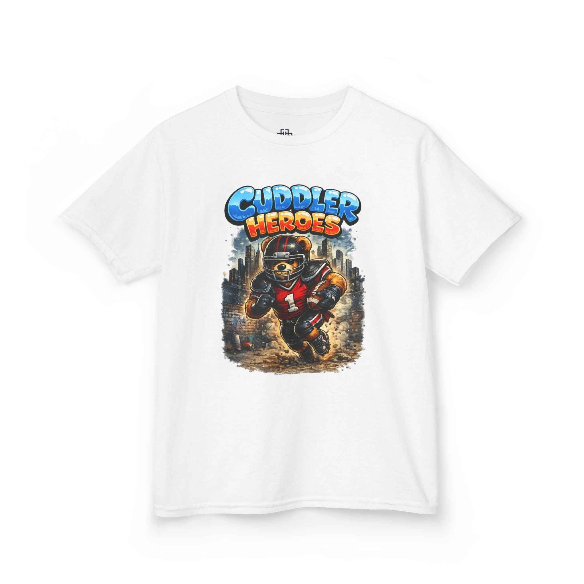 Kids T-Shirt — "Cuddler Heroes" Football Bear Graphic Tee
