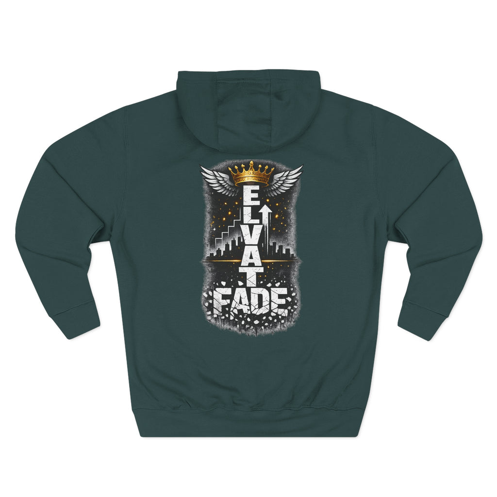 Elevate or Fade Hoodie - Urban Graphic Fleece Pullover with Crown and Wings Design for Stylish Comfort