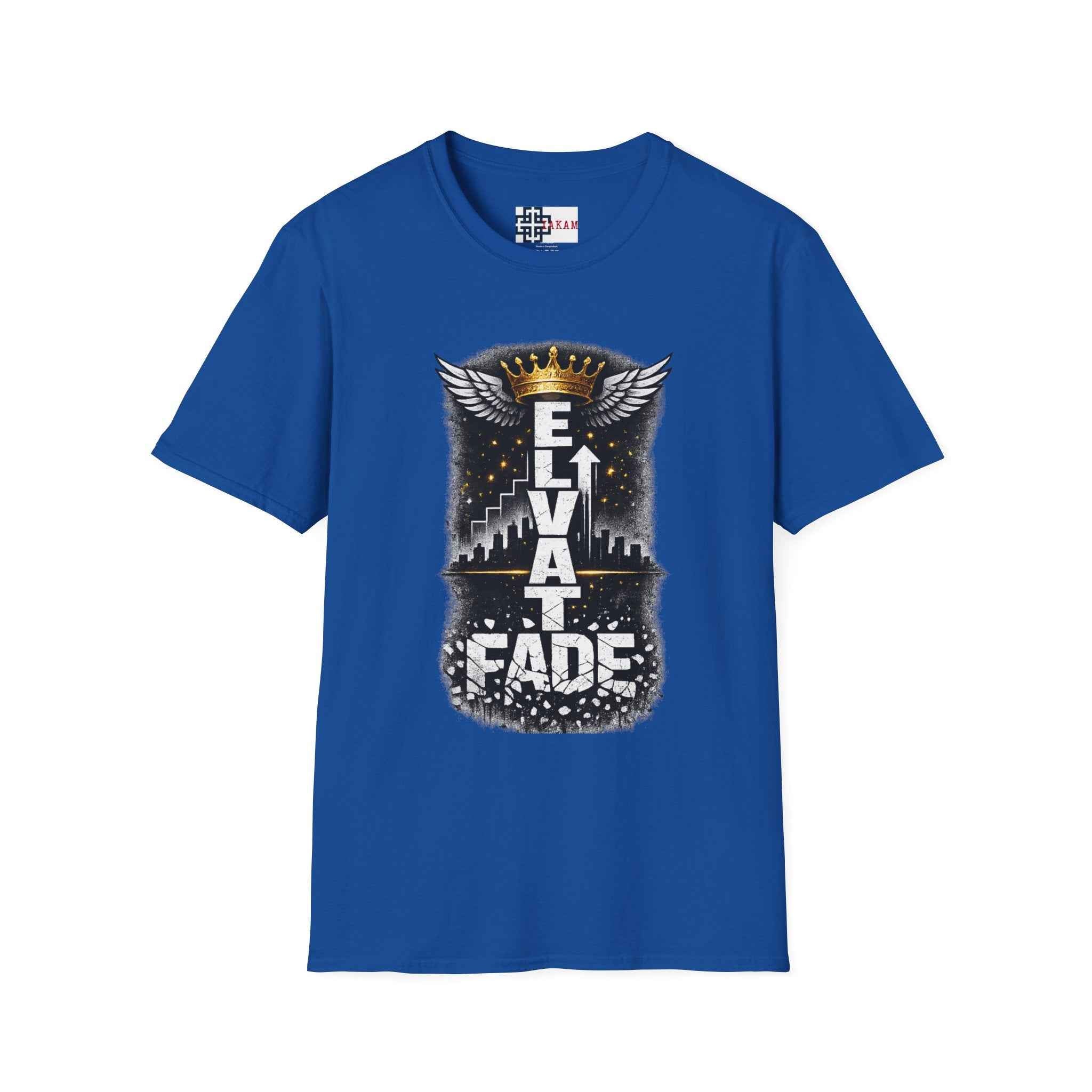 Elevate or Fade T-Shirt — Motivational Streetwear Tee with Crown & Wings