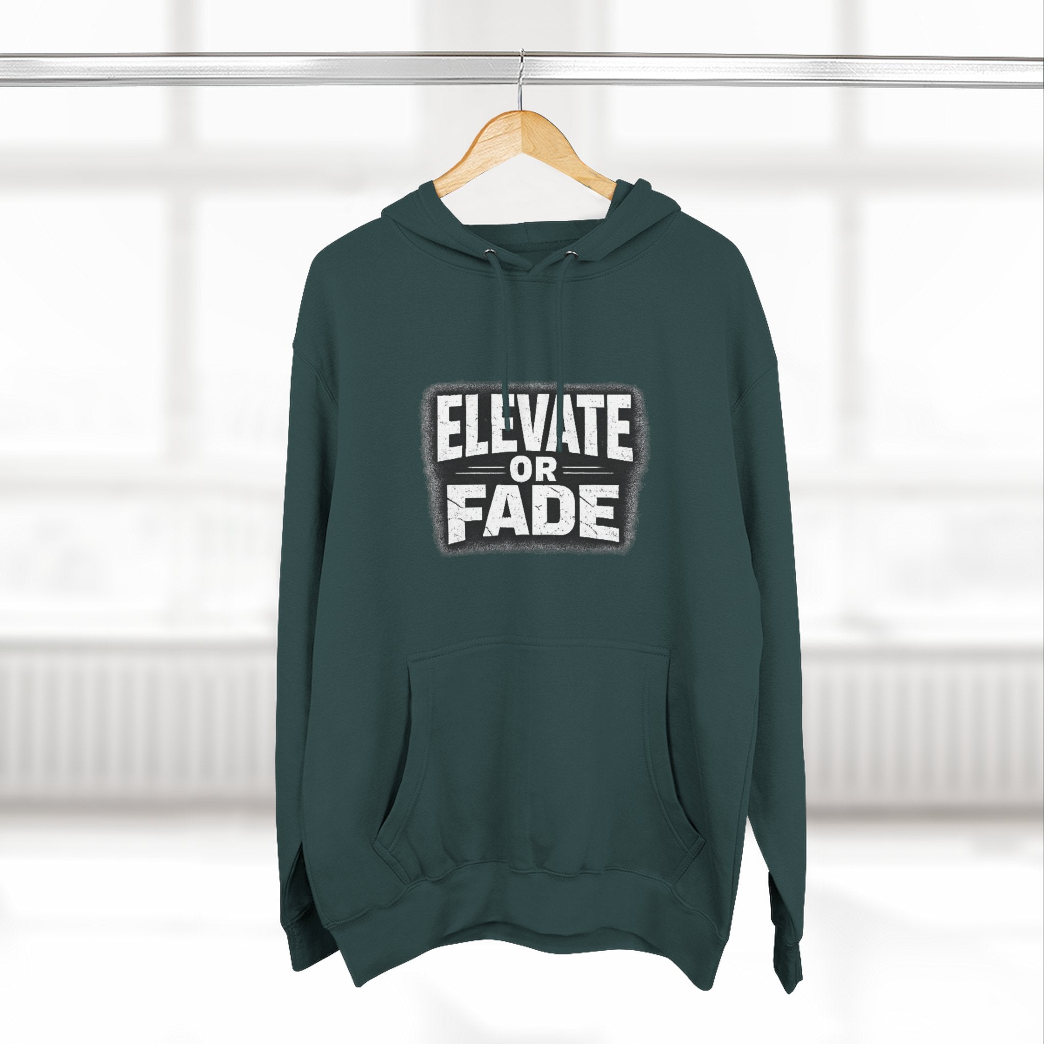 Elevate or Fade Hoodie - Urban Graphic Fleece Pullover with Crown and Wings Design for Stylish Comfort