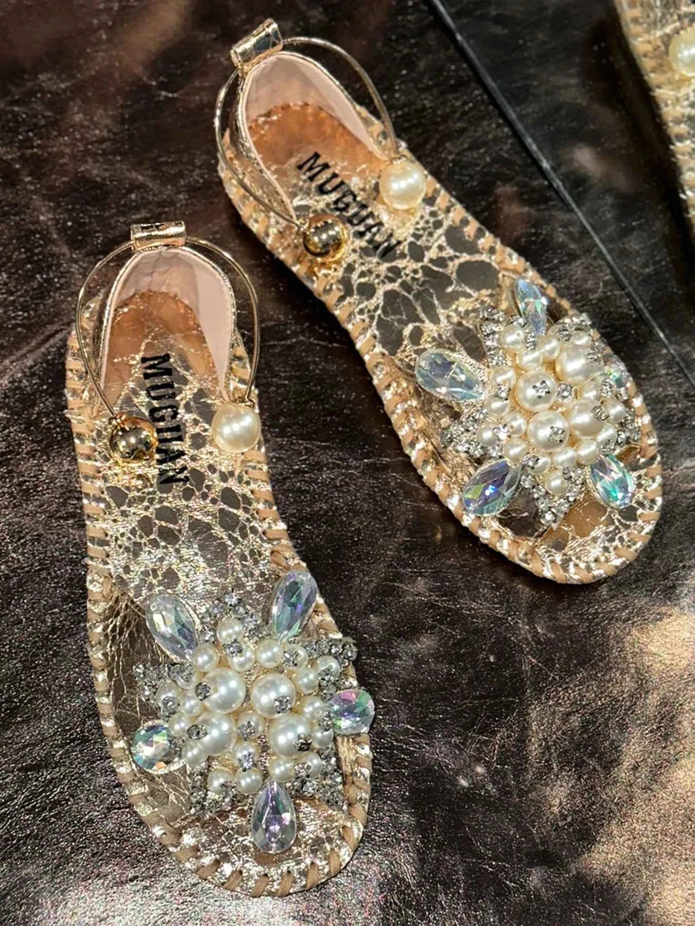 Pearl Embellished Flat Sandals
