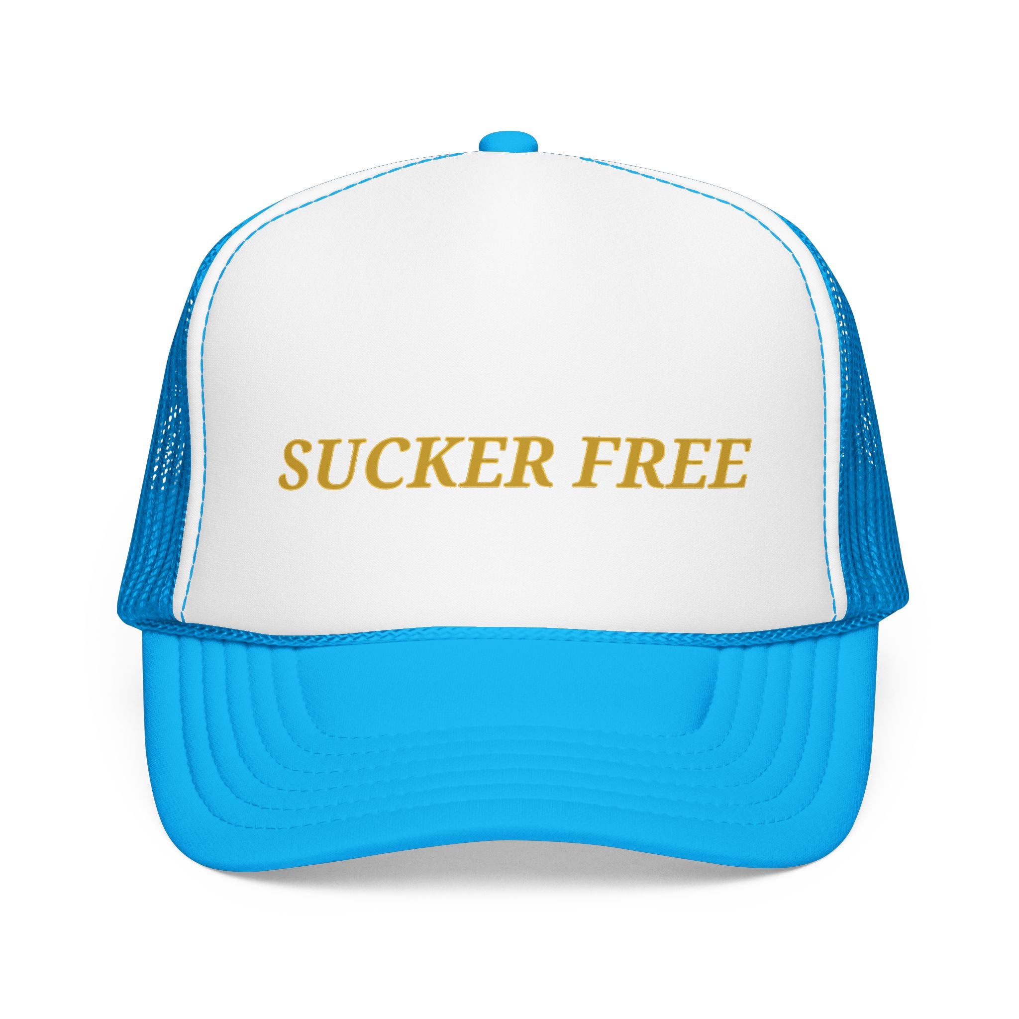 Sucker Free Trucker Hat — Vintage Gold Embroidered Foam Cap