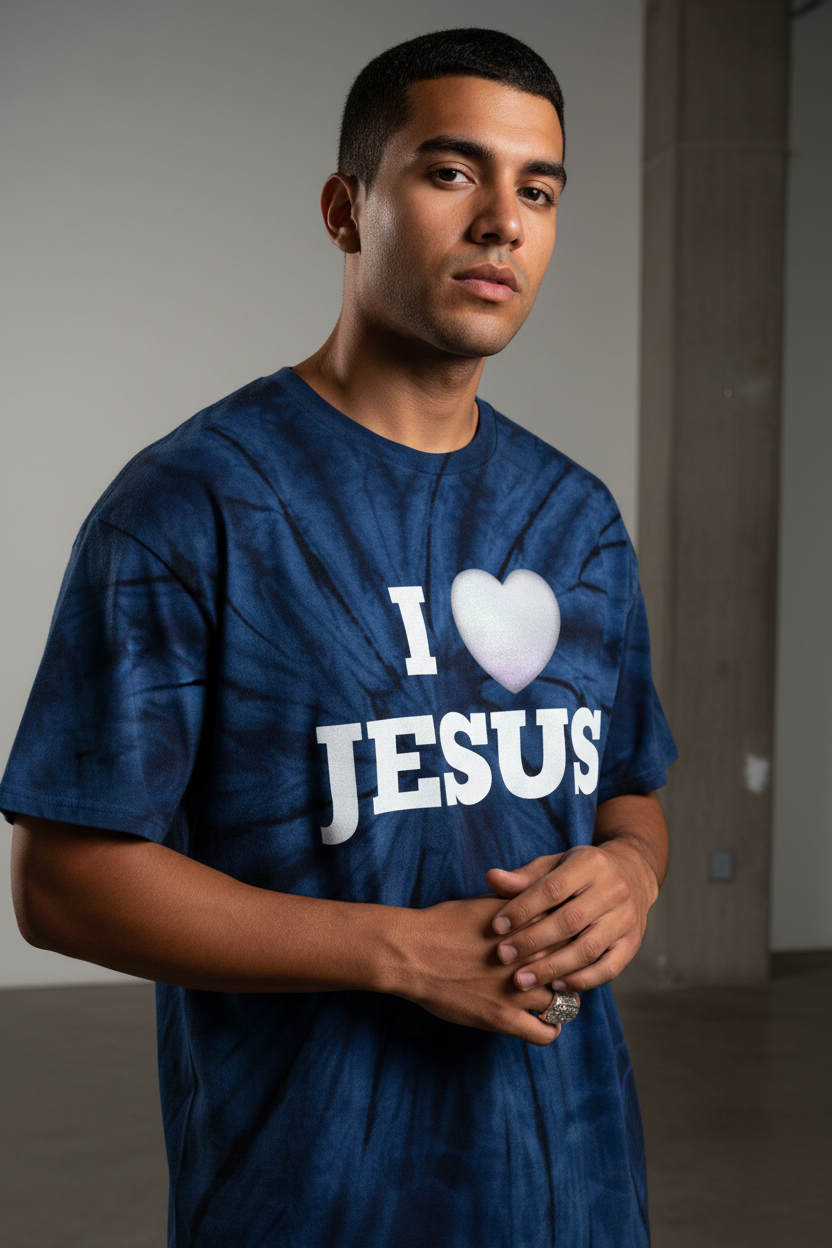 I love Jesus Tie-Dye T-Shirt with Tonal Spider Design