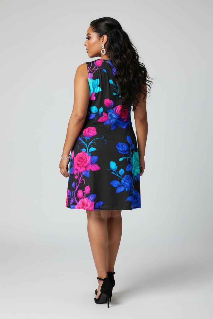 Women's Casual Dress Black Floral(AOP)