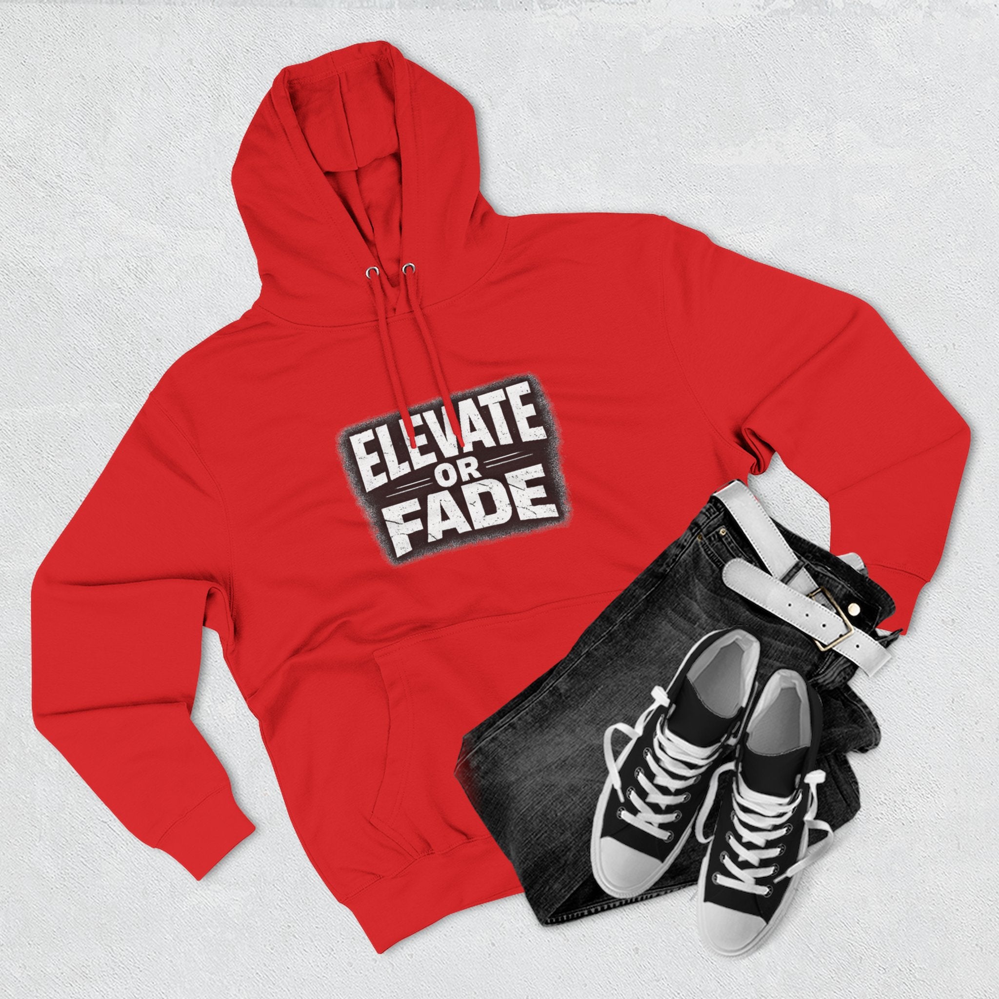 Elevate or Fade Hoodie - Urban Graphic Fleece Pullover with Crown and Wings Design for Stylish Comfort