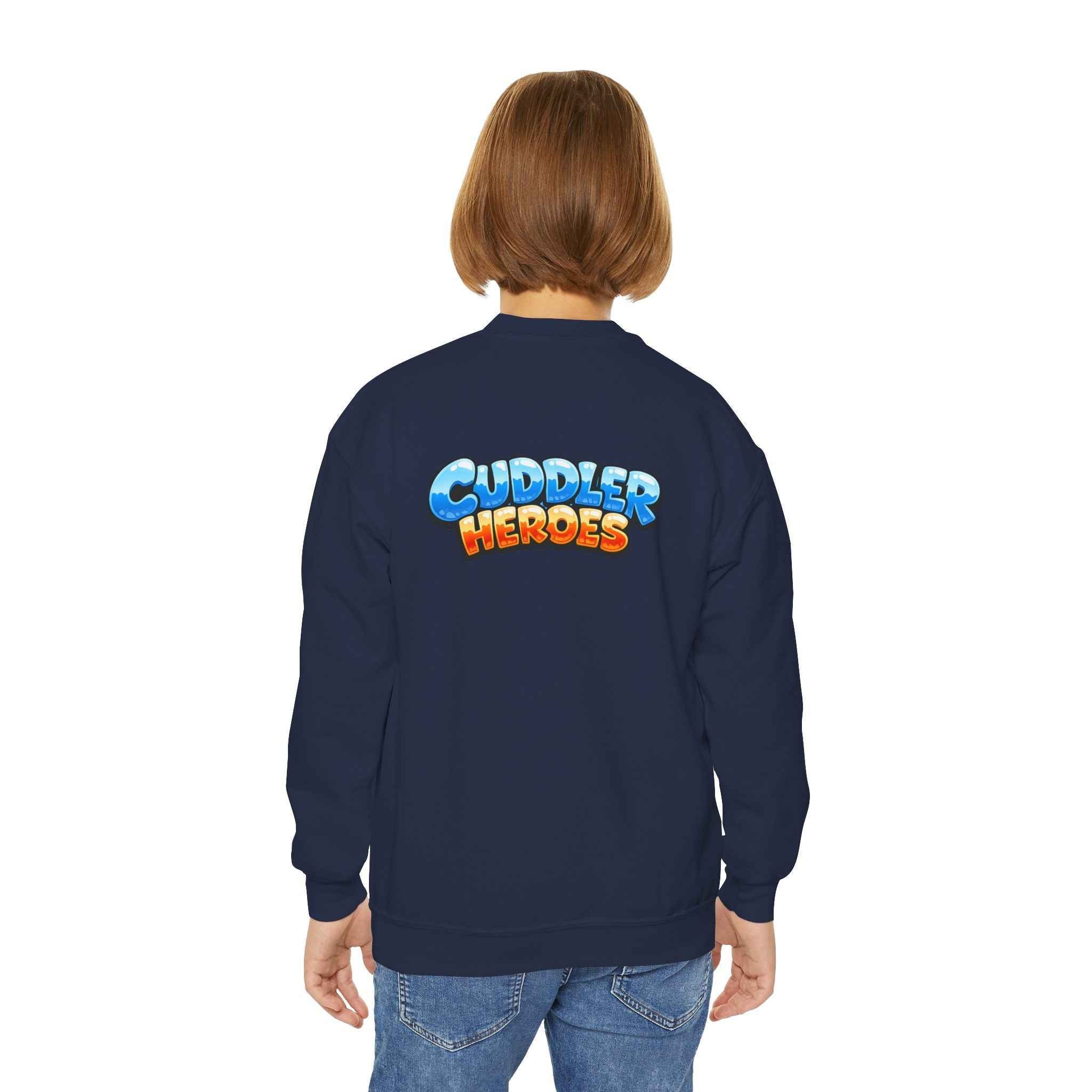Cuddler Hero Kids Sweatshirt — Cute Superhero Teddy Crewneck