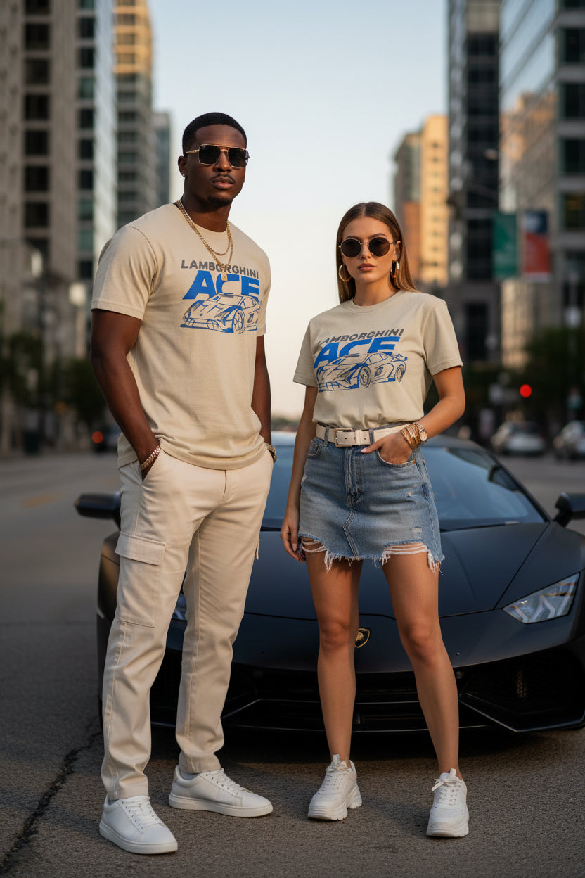 Lamborghini ACE Sports Car Tee — Retro Blue Racing Graphic T-Shirt
