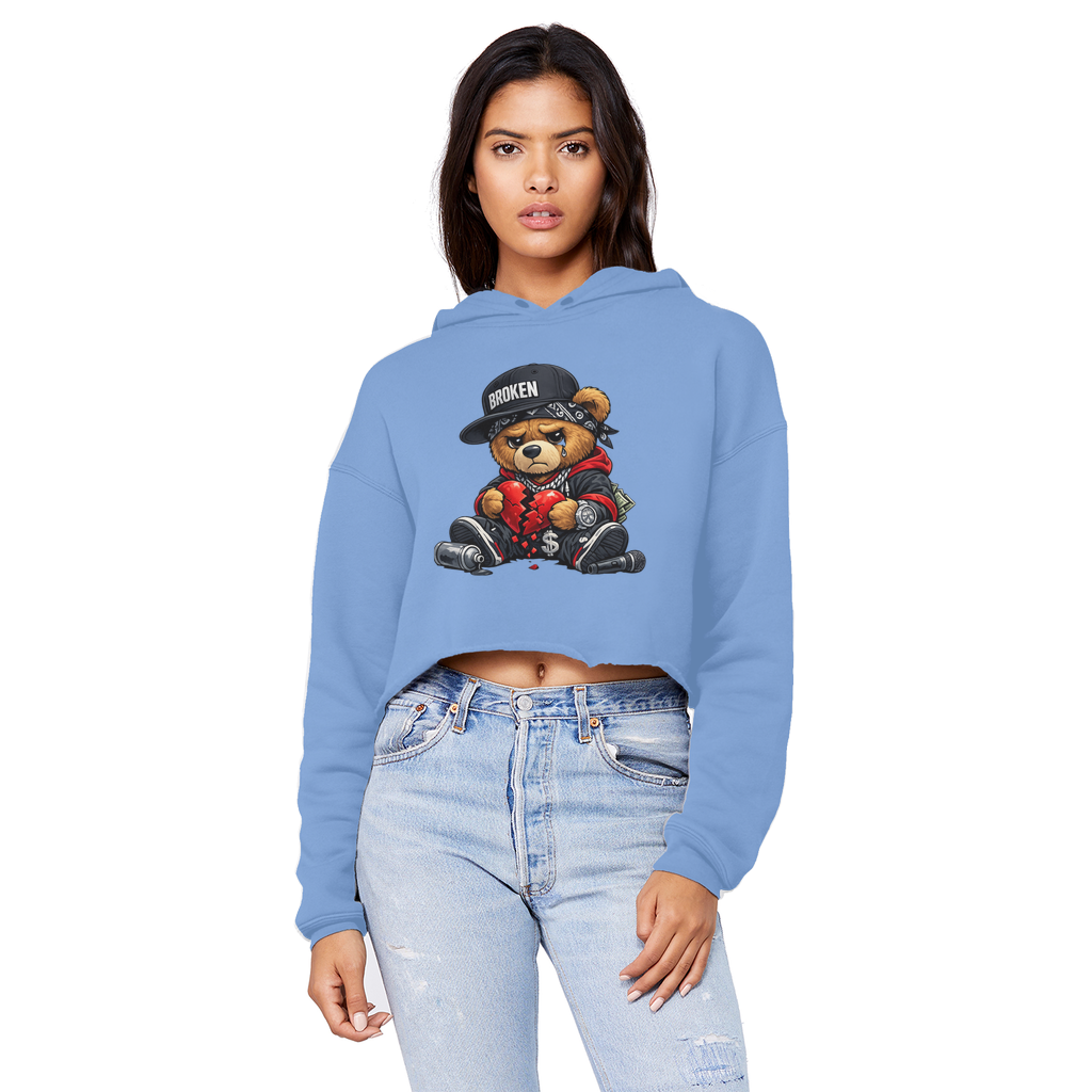 Broken Hearted Bear Cropped Raw Edge Boyfriend Hoodie