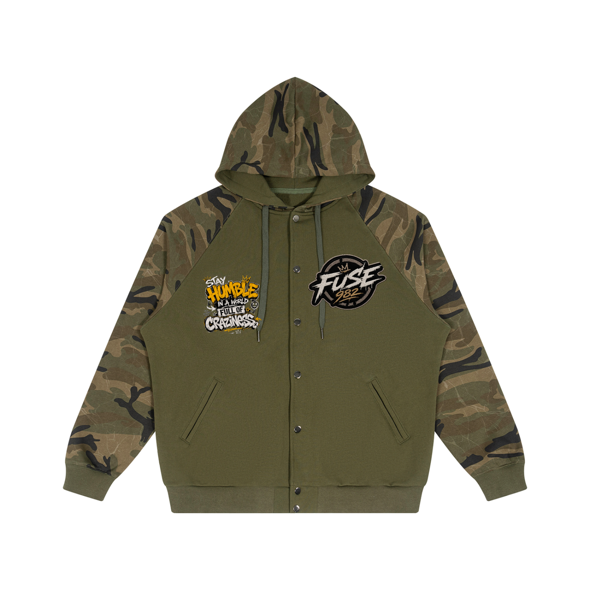 FUSE982 Unisex Camo-Splice Raglan Zip Hoodie