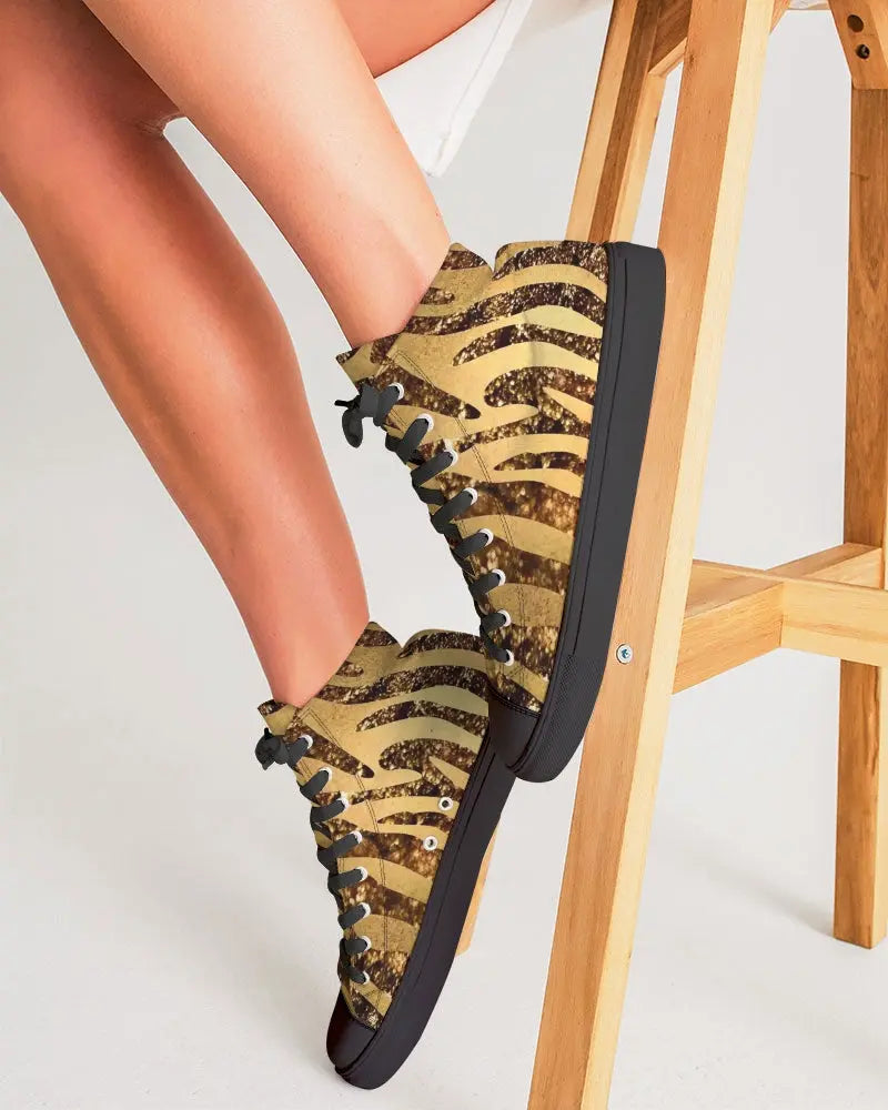 Golden Taz Women's Hightop Canvas Shoe - Black - IAKAM