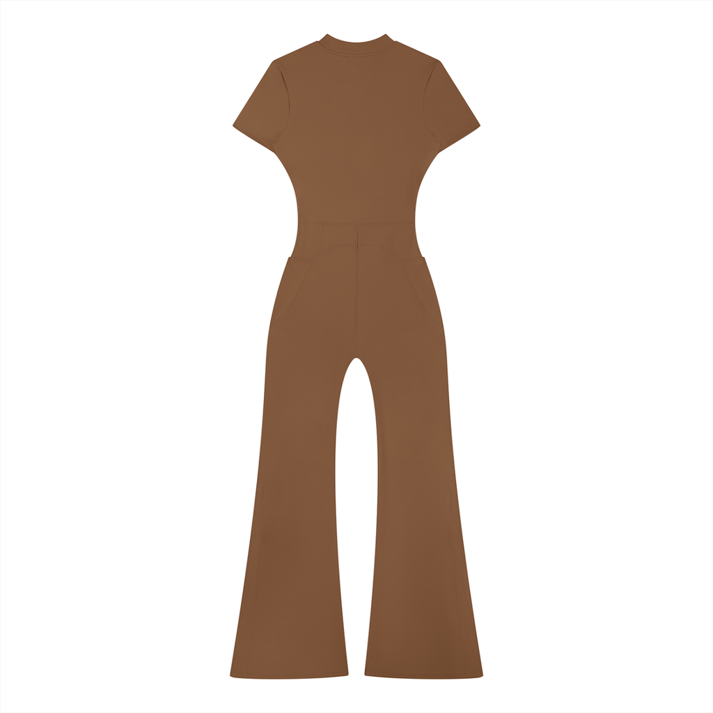 Msfbrownie Women’s Tight Flared Leg Quarter-Zip Jumpsuit