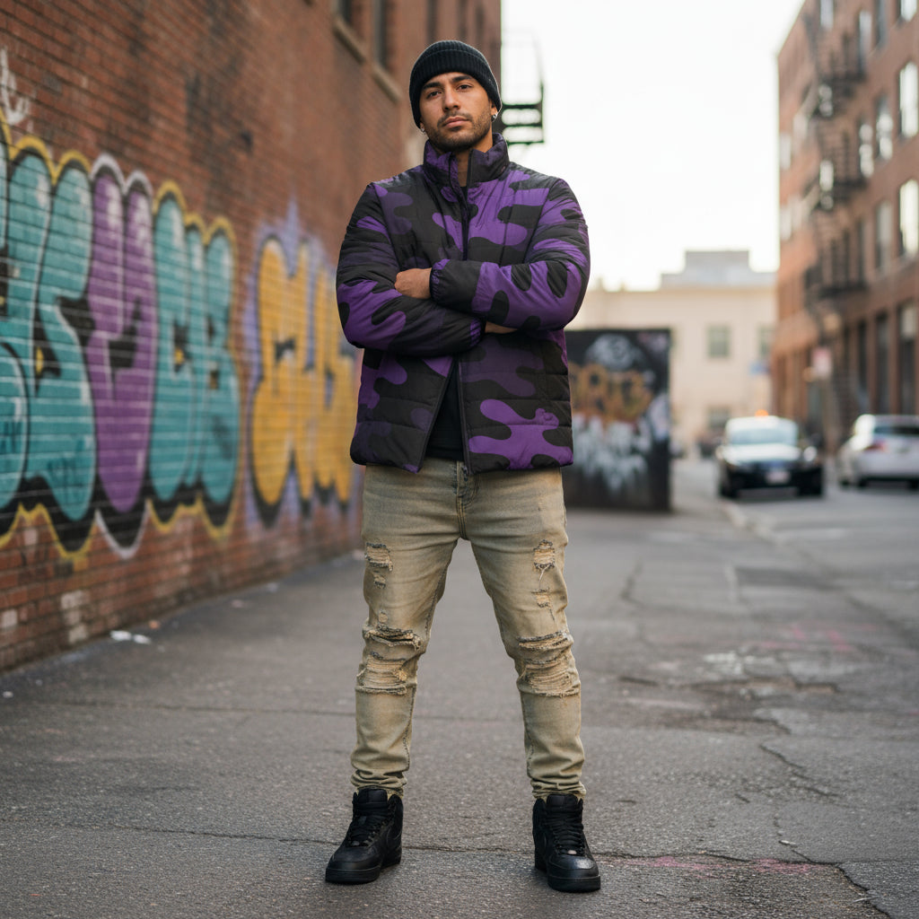 Men's  Purple Camo Puffer Jacket - IAKAM