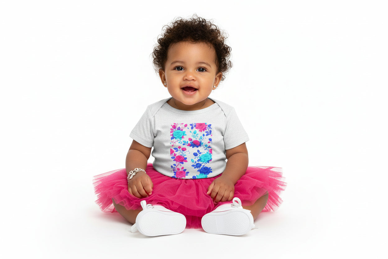 Infant Tee - Bright Floral Baby Shirt with Watercolor Floral Design for Girls