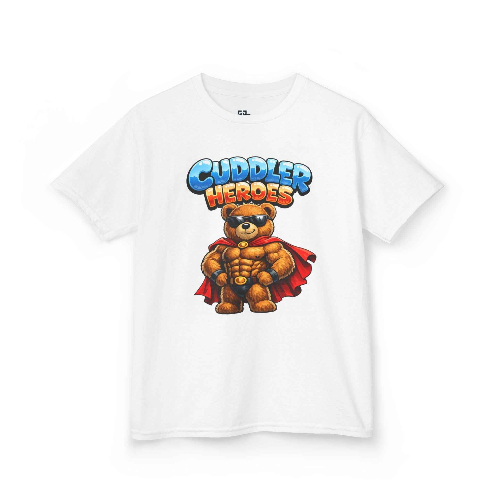 Kids Cuddler Heroes T‑Shirt — Superhero Teddy Graphic Tee for Boys & Girls