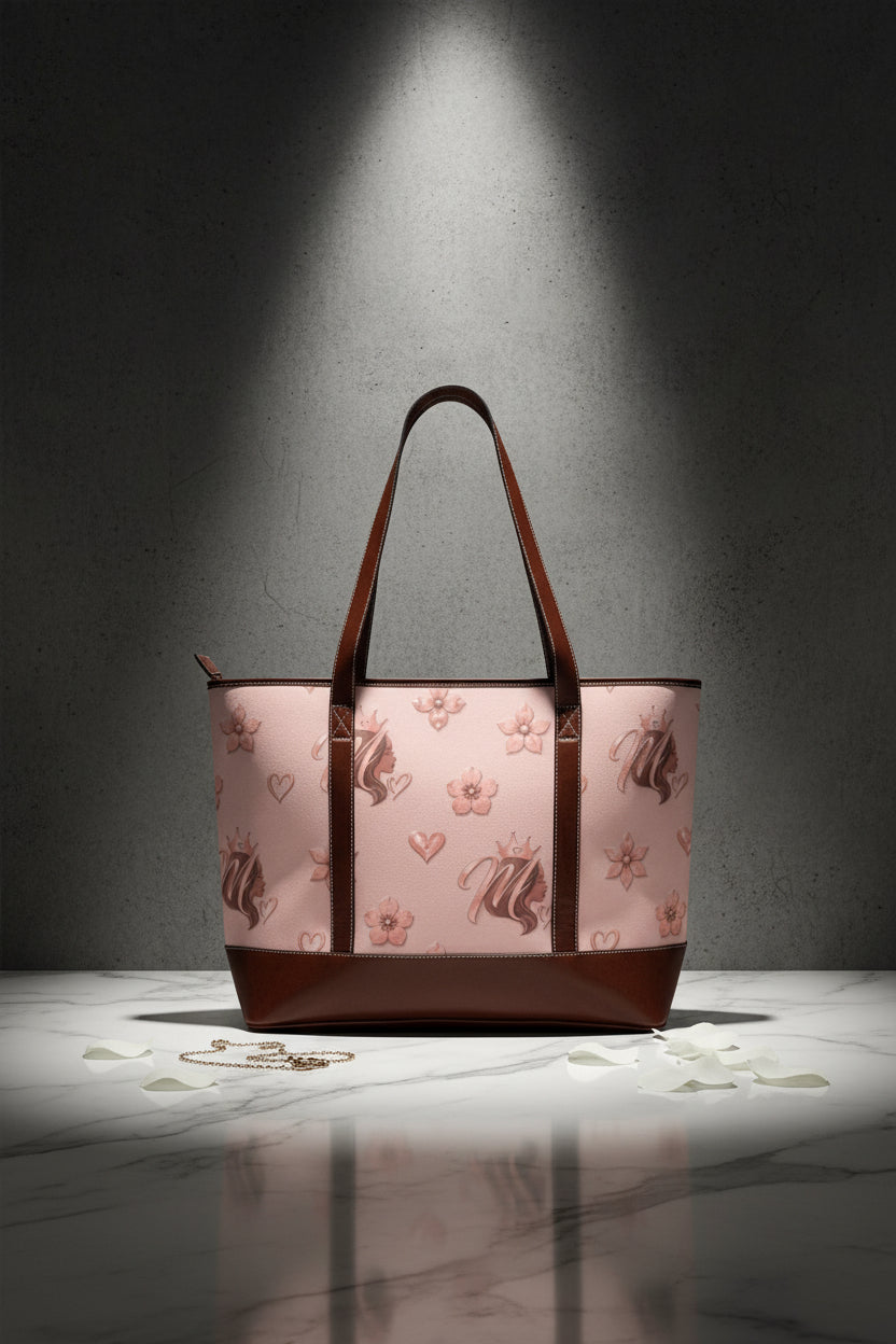 Msfbrownie Pink Floral Heart Tote Handbag – Cute Blossom Pattern Everyday Shoulder Bag