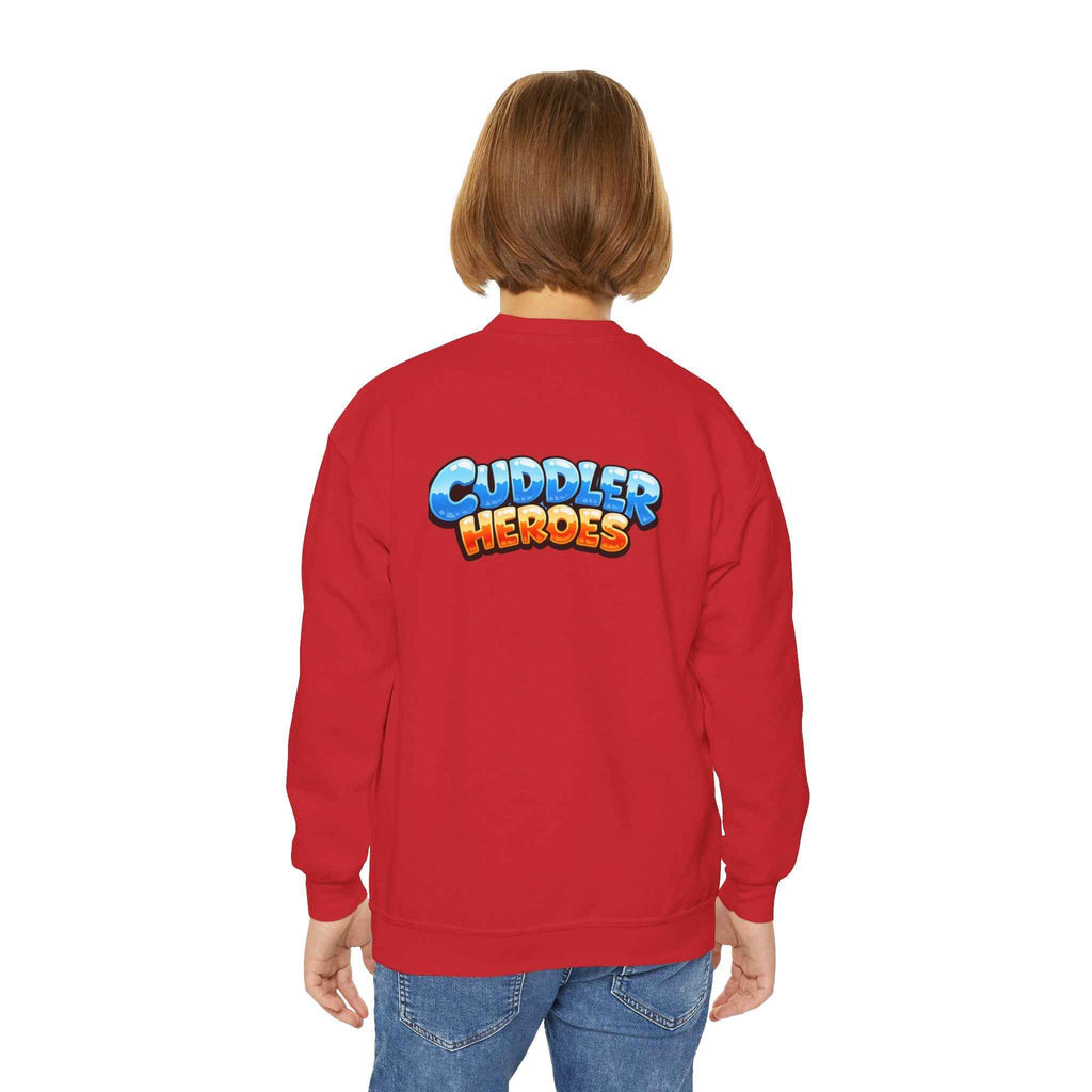 Cuddler Hero Kids Sweatshirt — Cute Superhero Teddy Crewneck