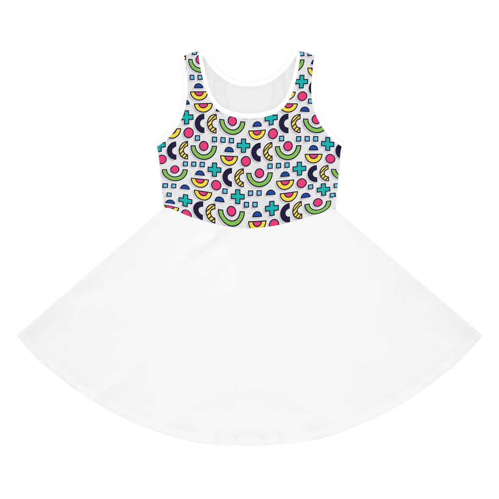 Girls' Colorful Sundress with Geometric Print - Sleeveless Summer Dress