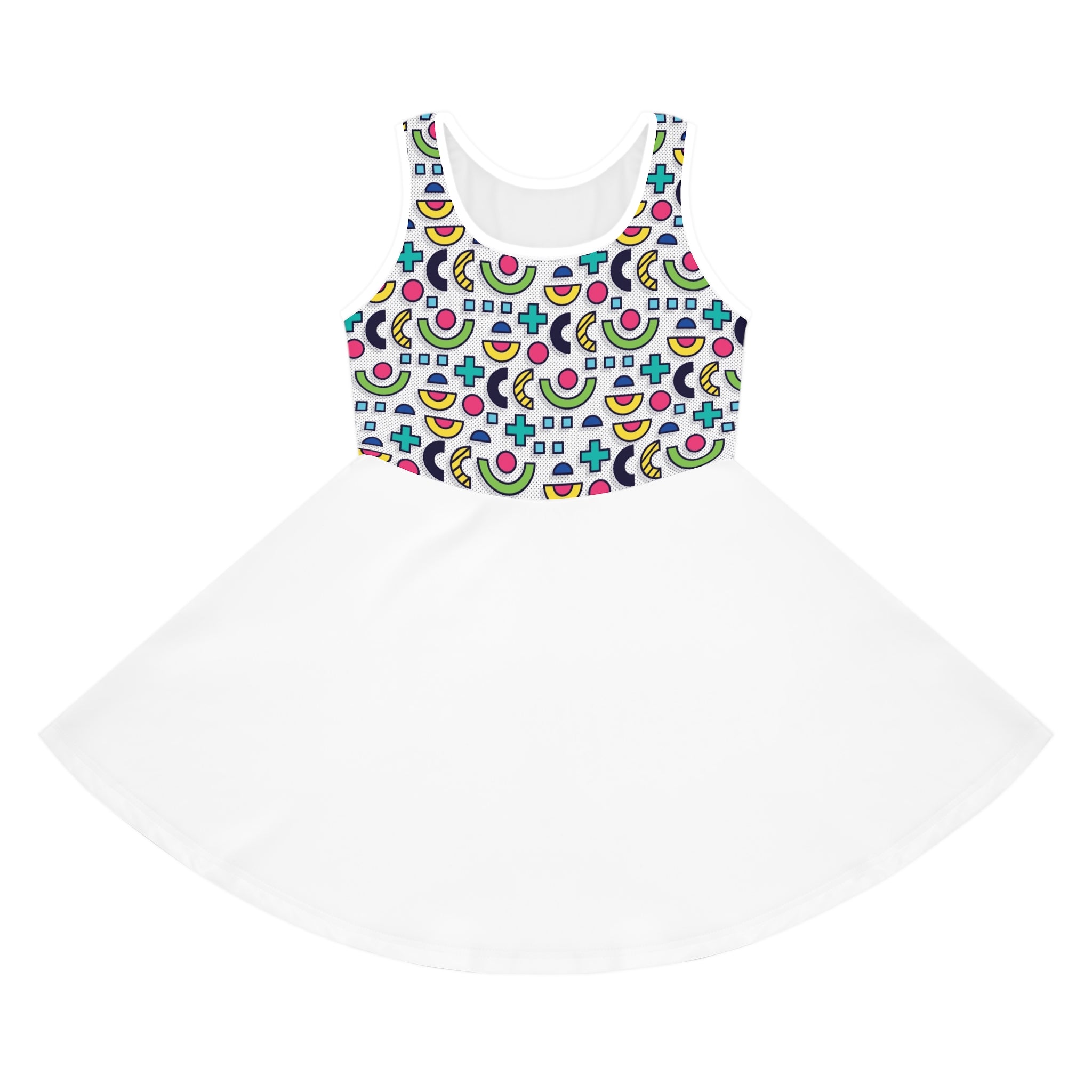 Girls' Colorful Sundress with Geometric Print - Sleeveless Summer Dress