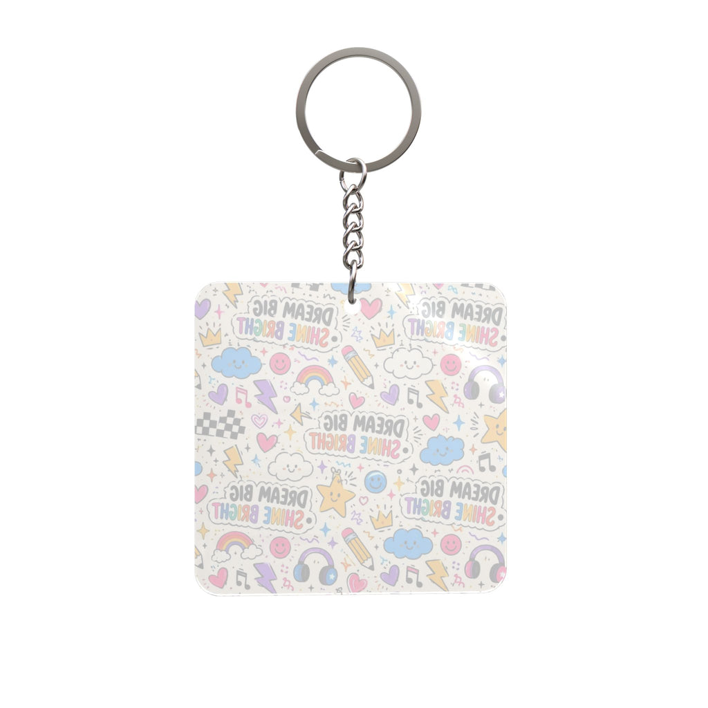 Dream Big Square Keychain — Cute Doodle Inspirational Keyring
