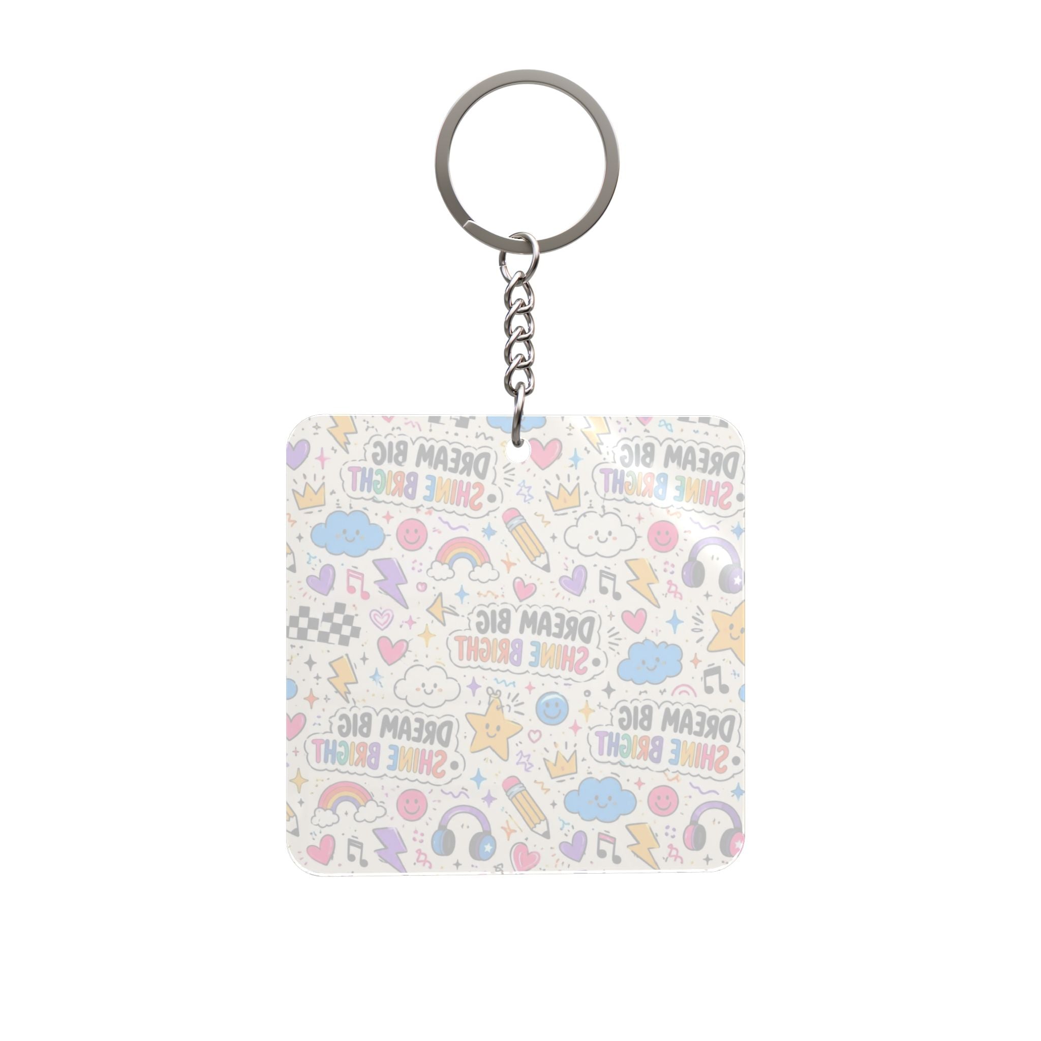 Dream Big Square Keychain — Cute Doodle Inspirational Keyring