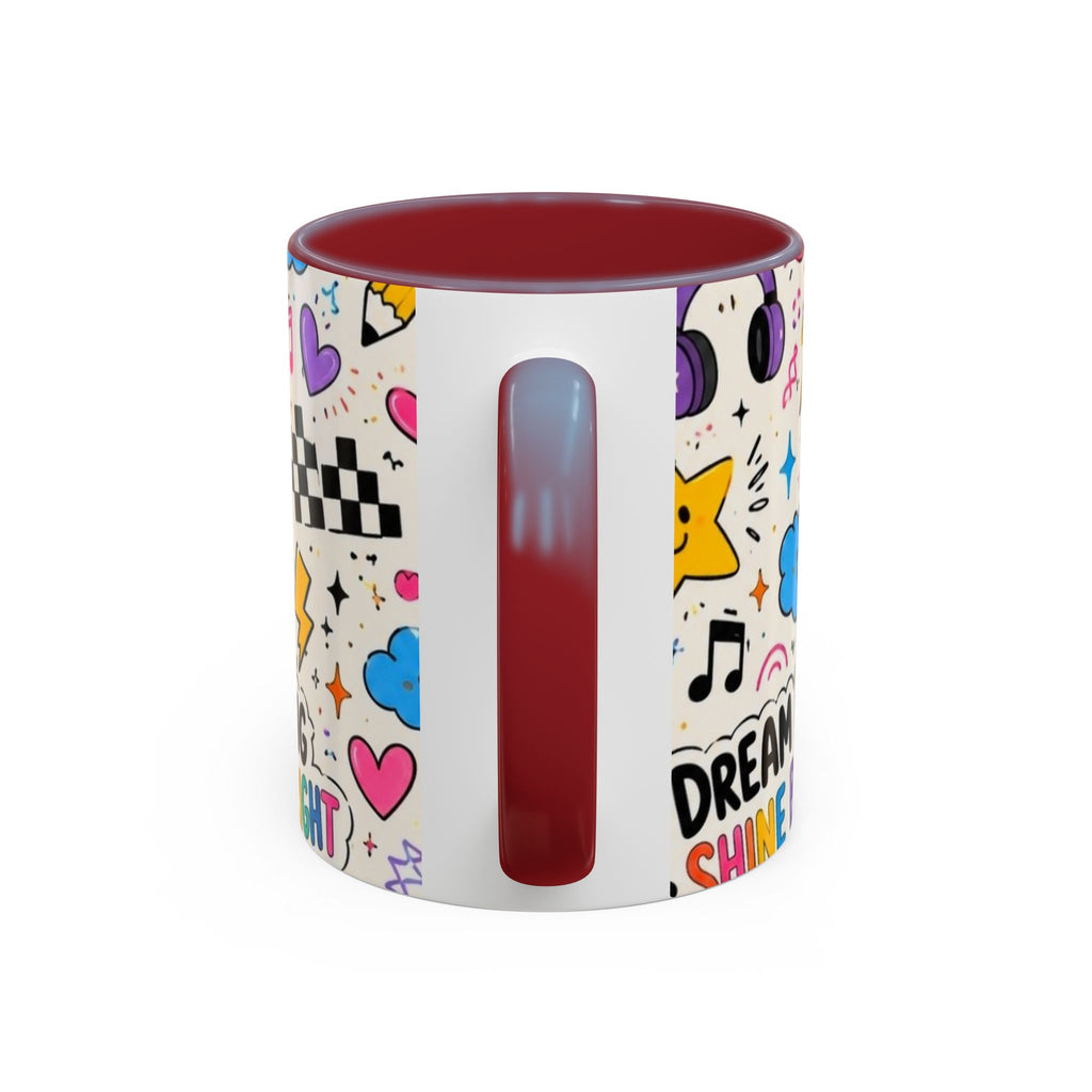 Dream Big Shine Bright Accent Mug — Inspirational Rainbow Doodle Coffee Cup