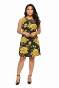 Golden Rose Summer Dress - Sleeveless A-Line Floral Casual Dress for Summer