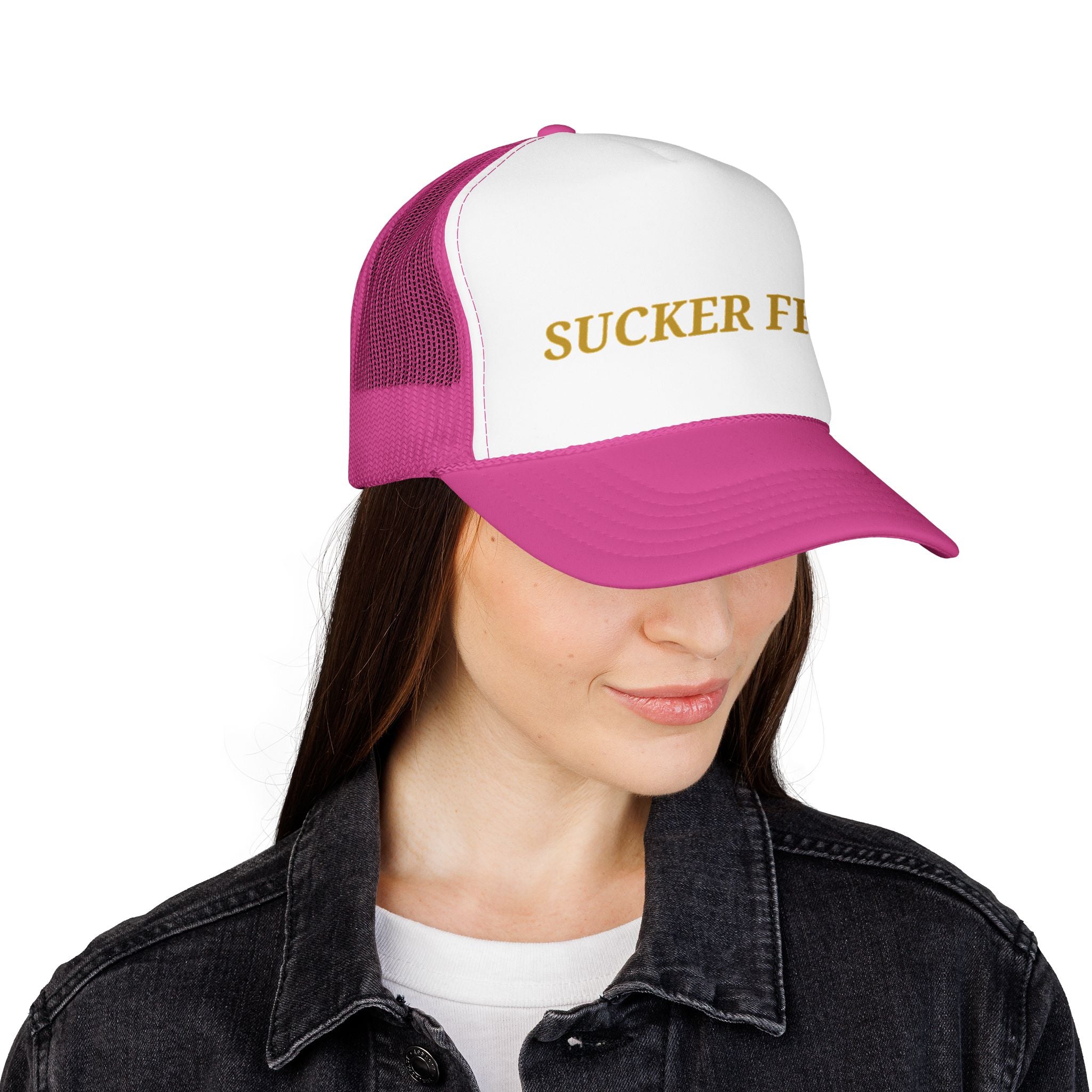 Sucker Free Trucker Hat — Vintage Gold Embroidered Foam Cap