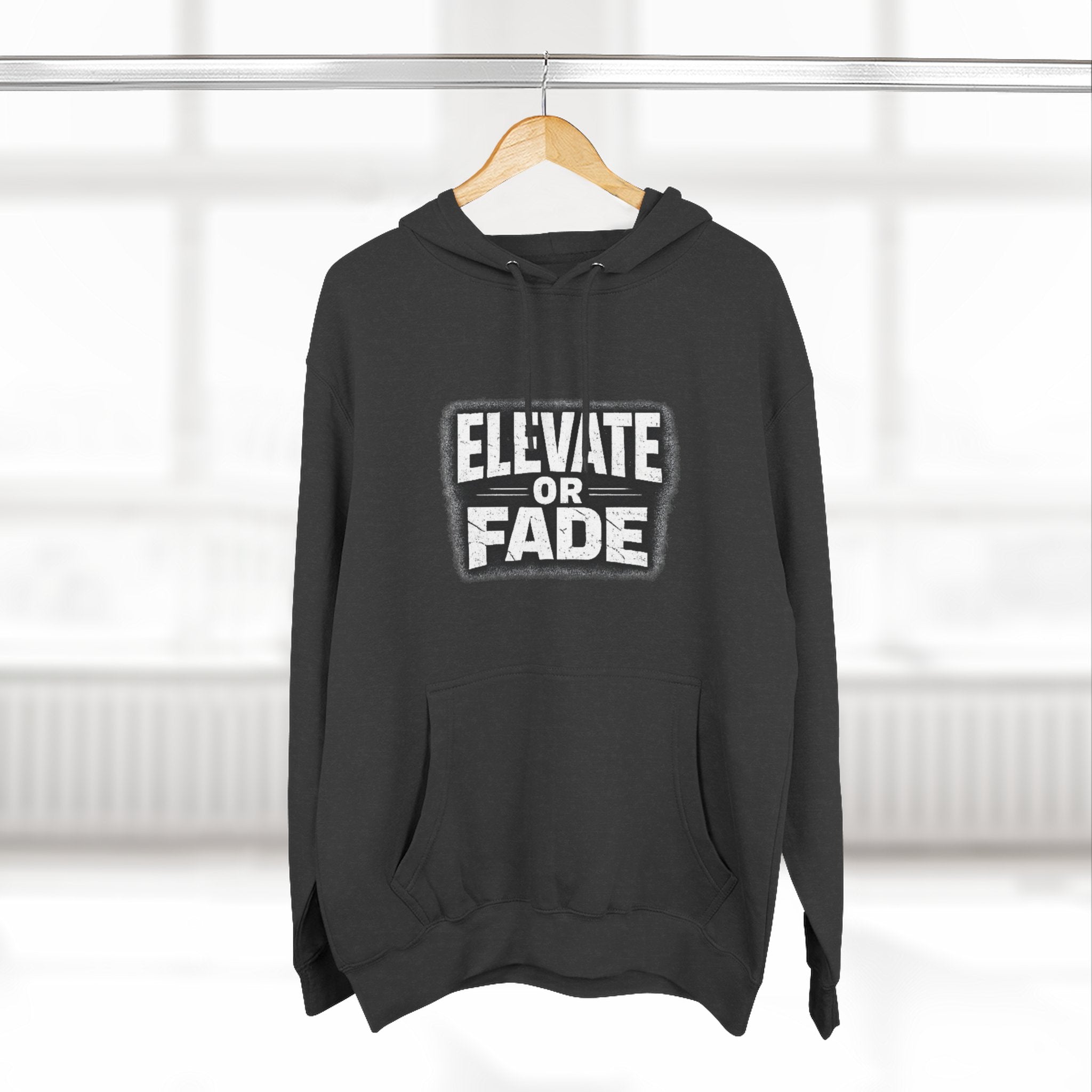 Elevate or Fade Hoodie - Urban Graphic Fleece Pullover with Crown and Wings Design for Stylish Comfort
