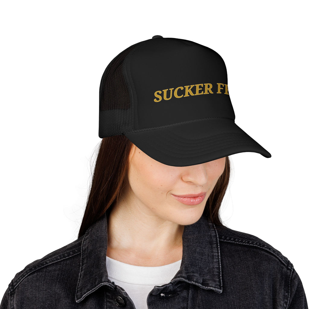 Sucker Free Trucker Hat — Vintage Gold Embroidered Foam Cap