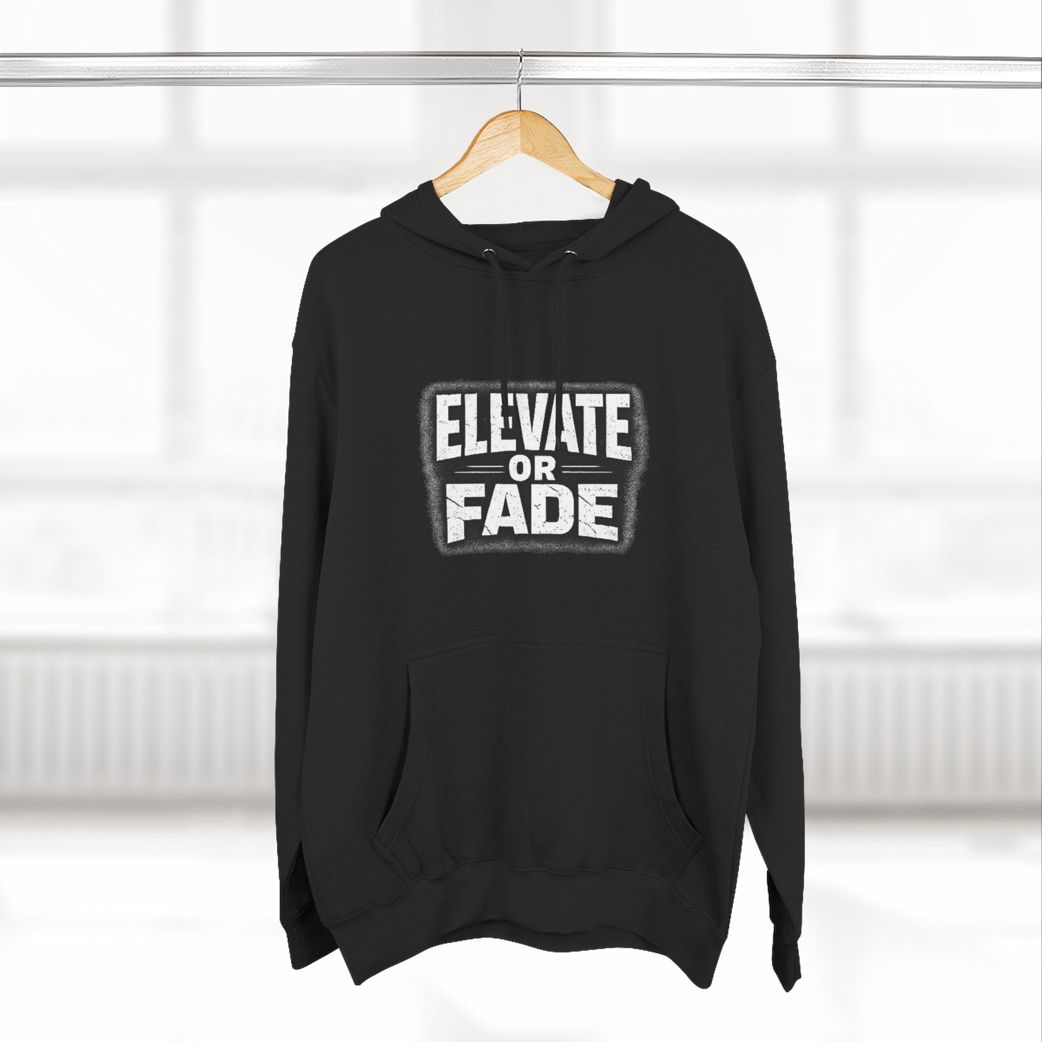 Elevate or Fade Hoodie - Urban Graphic Fleece Pullover with Crown and Wings Design for Stylish Comfort