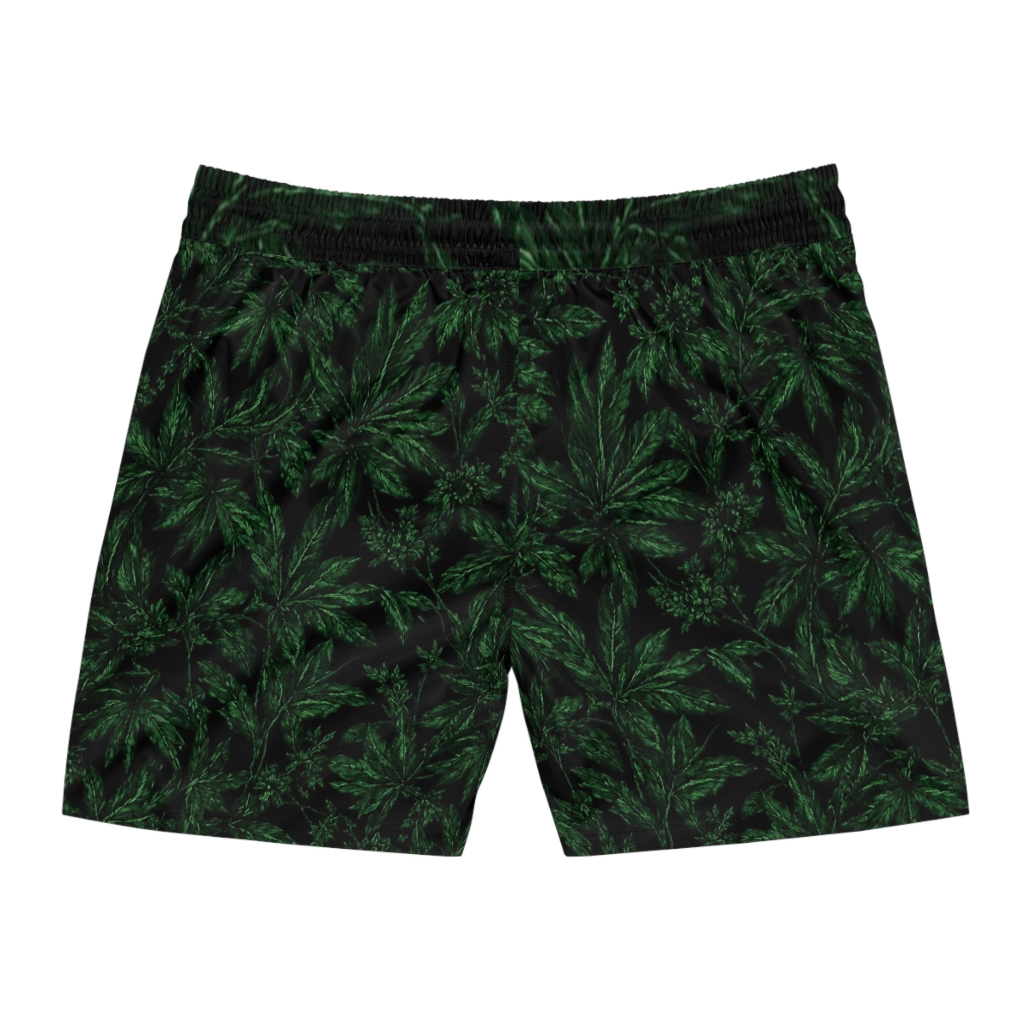 Men's Swim Shorts - Dark Green Cannabis Leaf All-Over Print