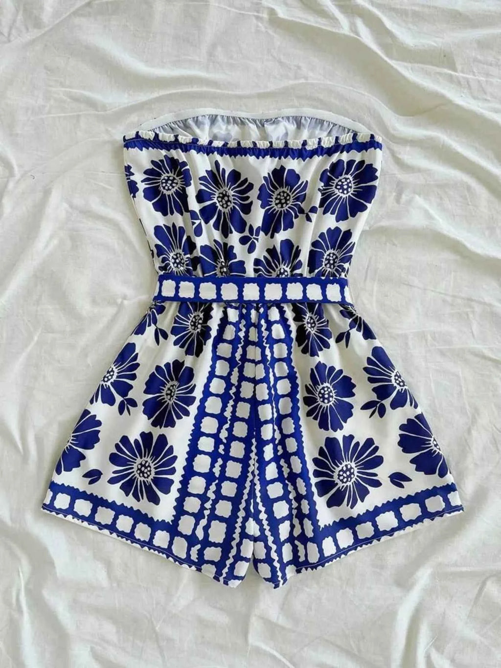 Strapless Tie Waist Romper