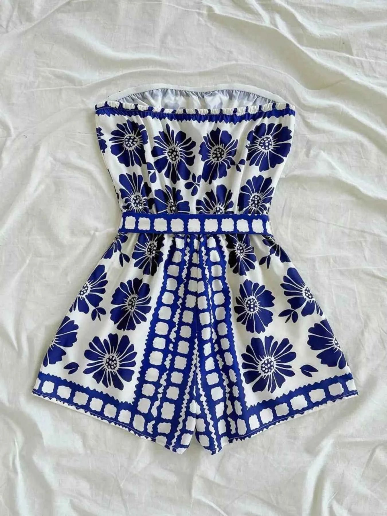 Strapless Tie Waist Romper