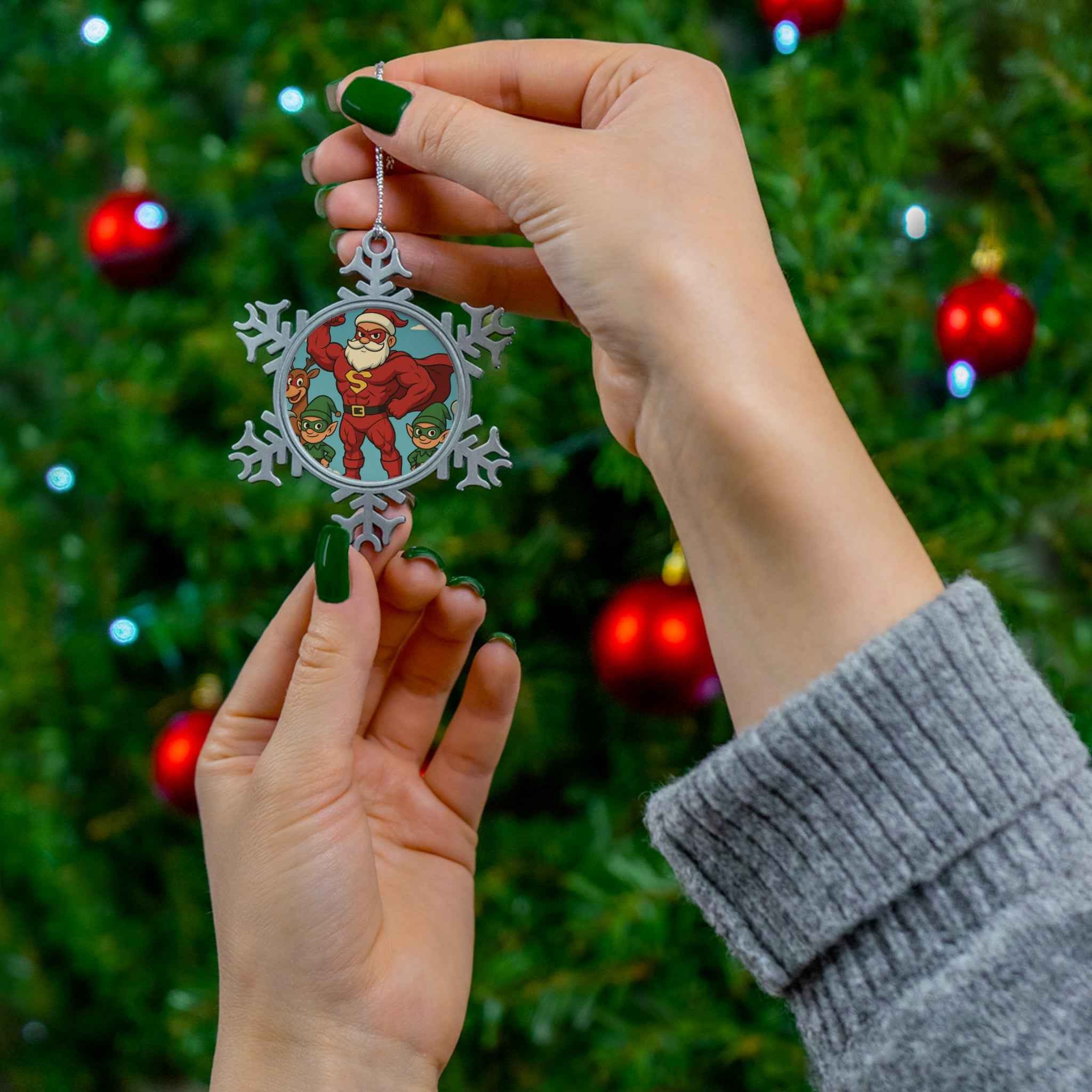 Pewter Snowflake Ornament - Super Santa and Elves Holiday Tree Decoration