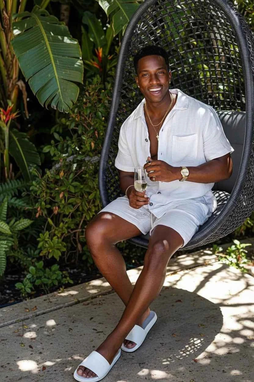 Men's Full Size Button Up Short Sleeve Shirt and Shorts Plus Size
