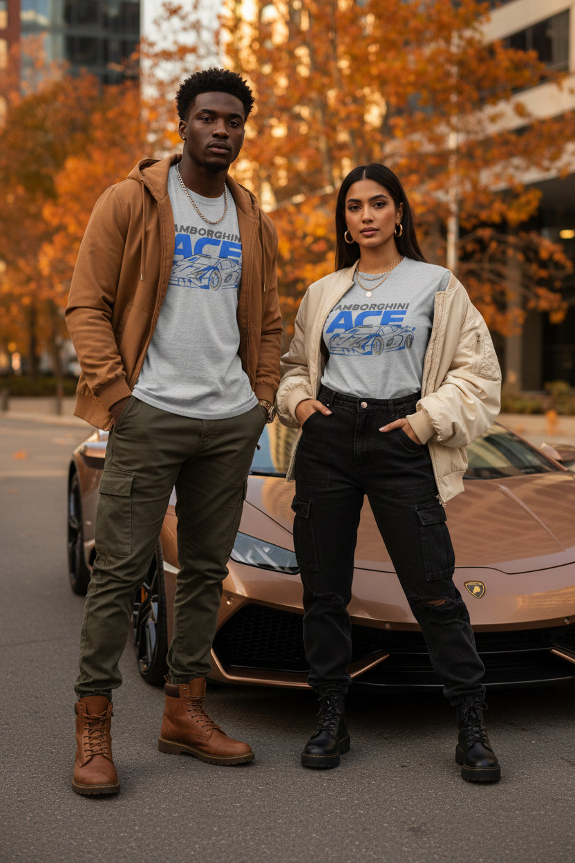 Lamborghini ACE Sports Car Tee — Retro Blue Racing Graphic T-Shirt