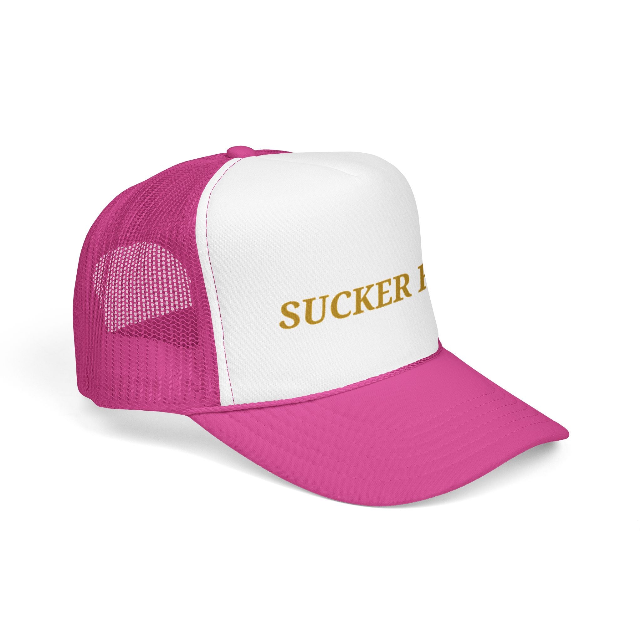 Sucker Free Trucker Hat — Vintage Gold Embroidered Foam Cap