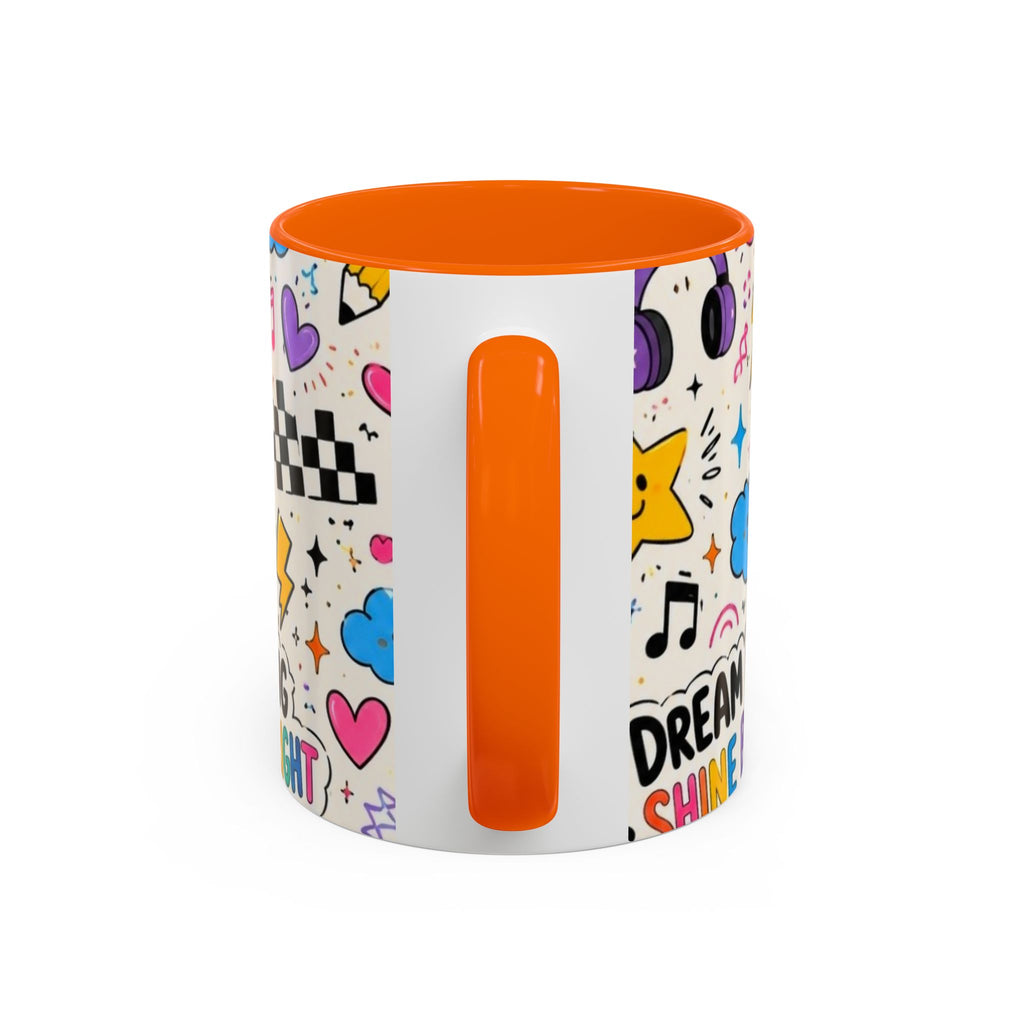 Dream Big Shine Bright Accent Mug — Inspirational Rainbow Doodle Coffee Cup