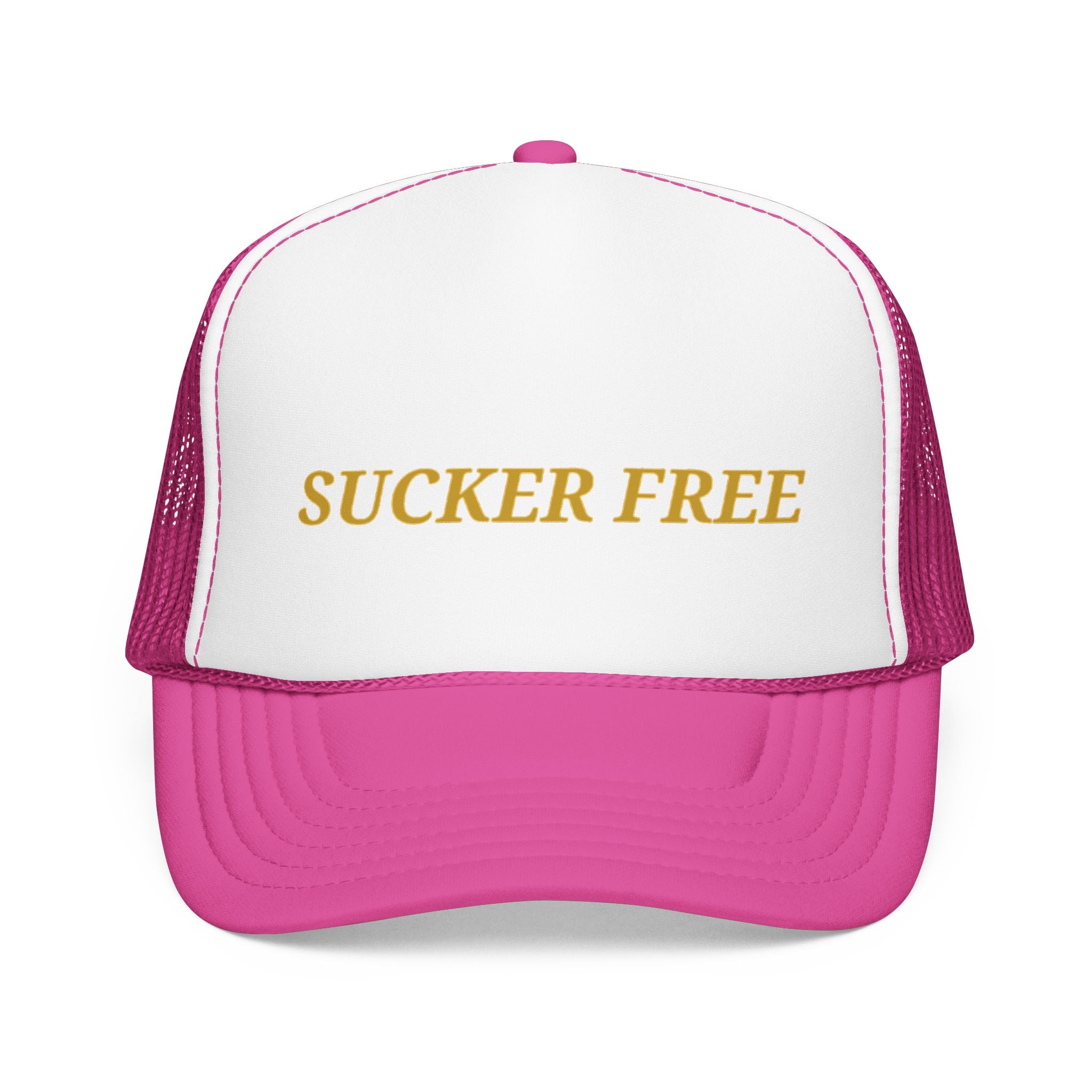 Sucker Free Trucker Hat — Vintage Gold Embroidered Foam Cap