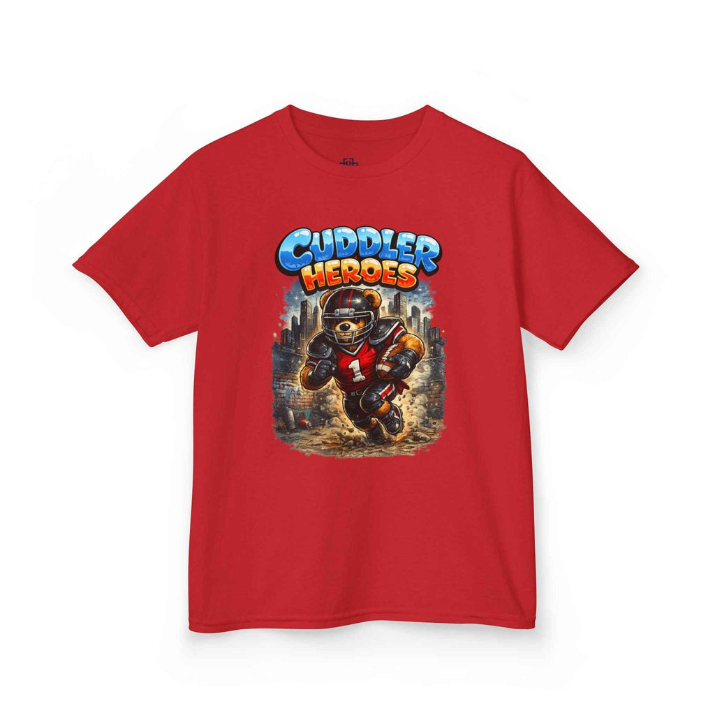 Kids T-Shirt — "Cuddler Heroes" Football Bear Graphic Tee