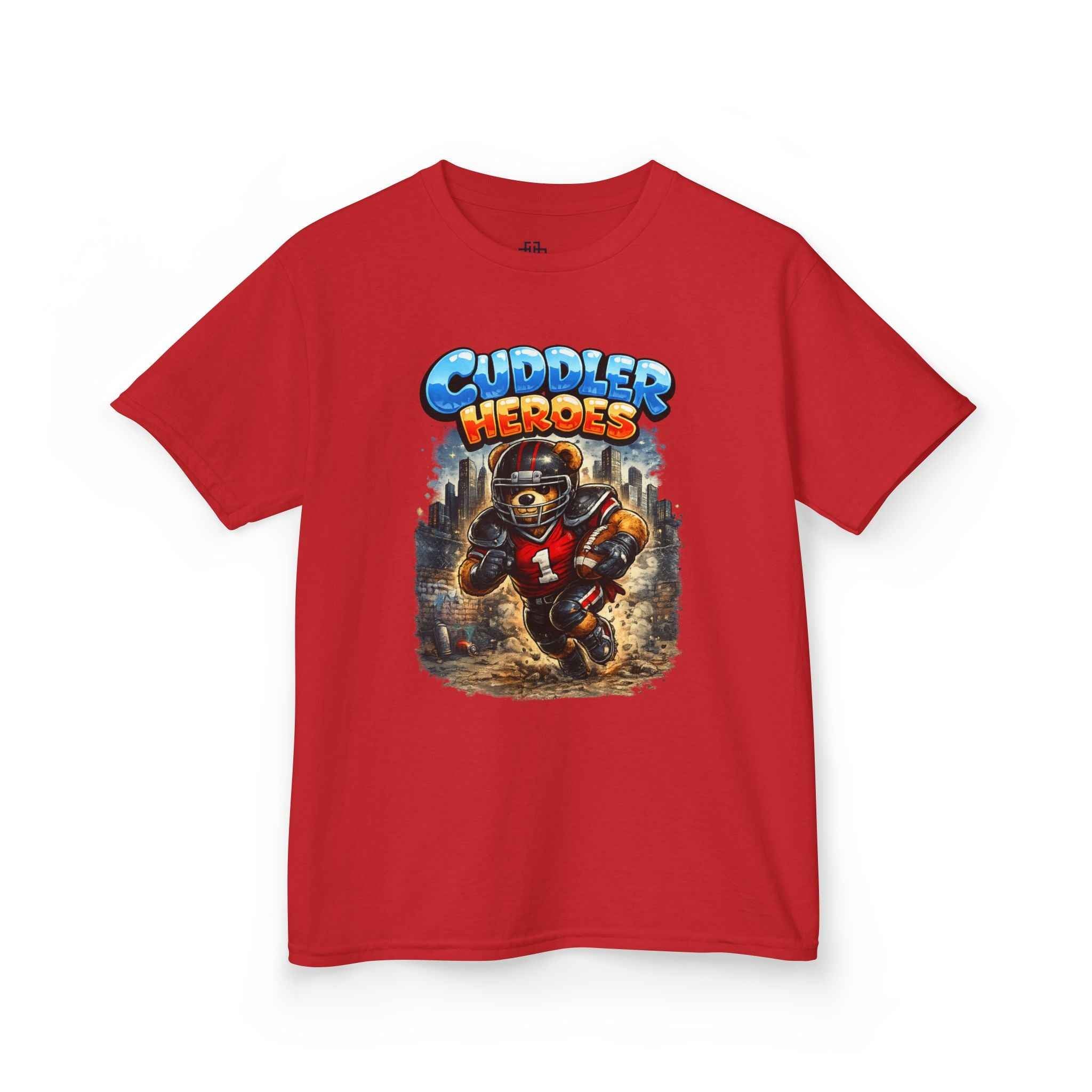 Kids T-Shirt — "Cuddler Heroes" Football Bear Graphic Tee