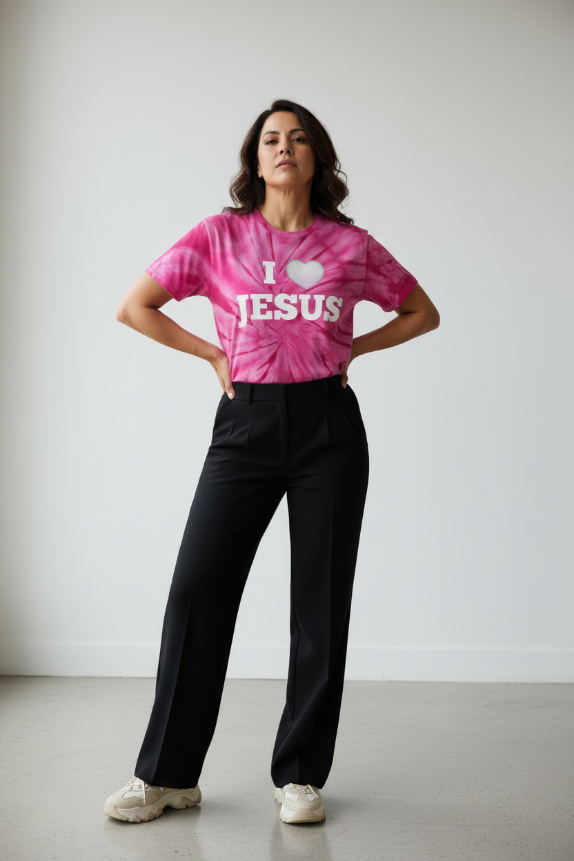 I love Jesus Tie-Dye T-Shirt with Tonal Spider Design