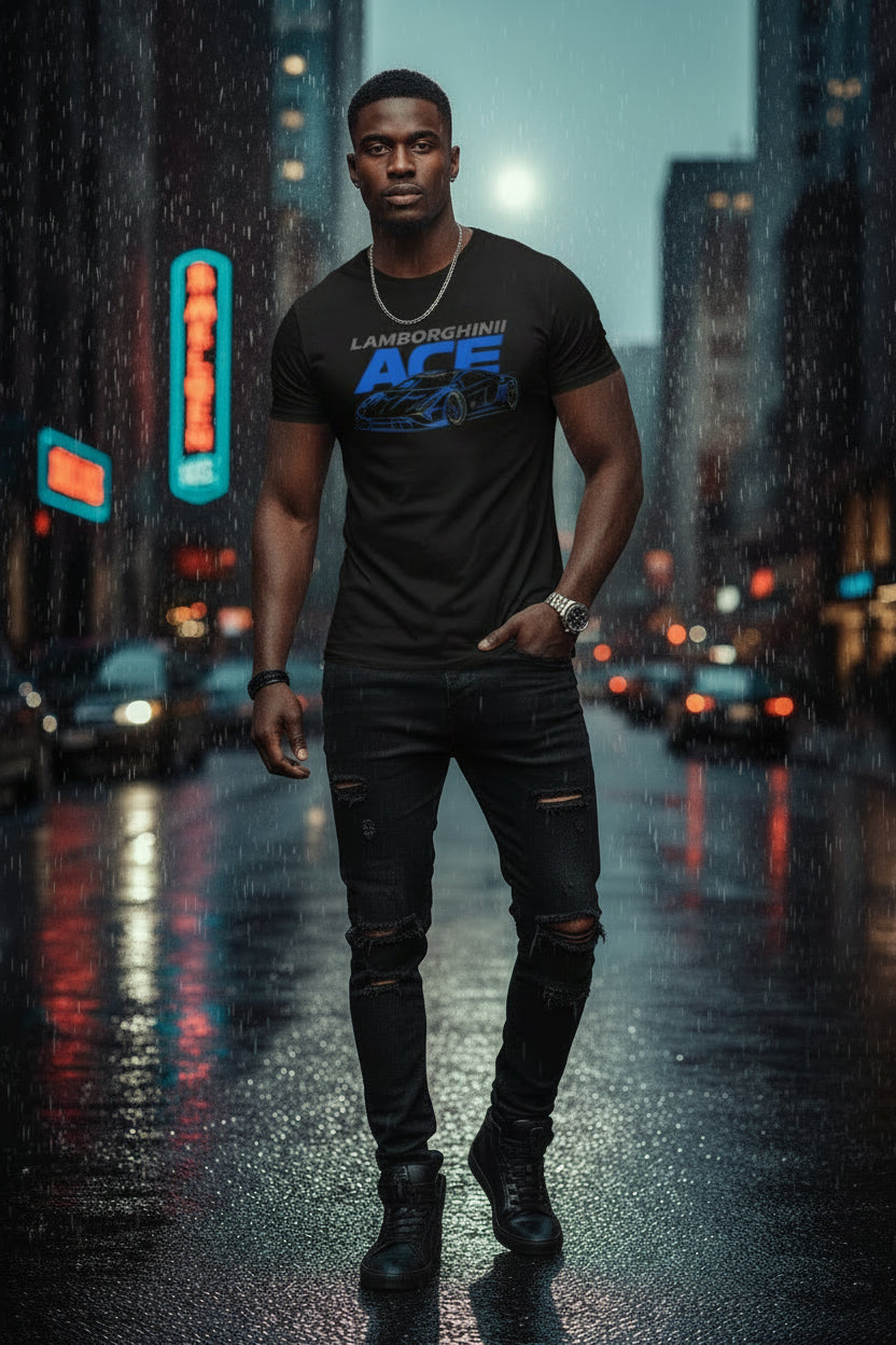 Lamborghini ACE Sports Car Tee — Retro Blue Racing Graphic T-Shirt